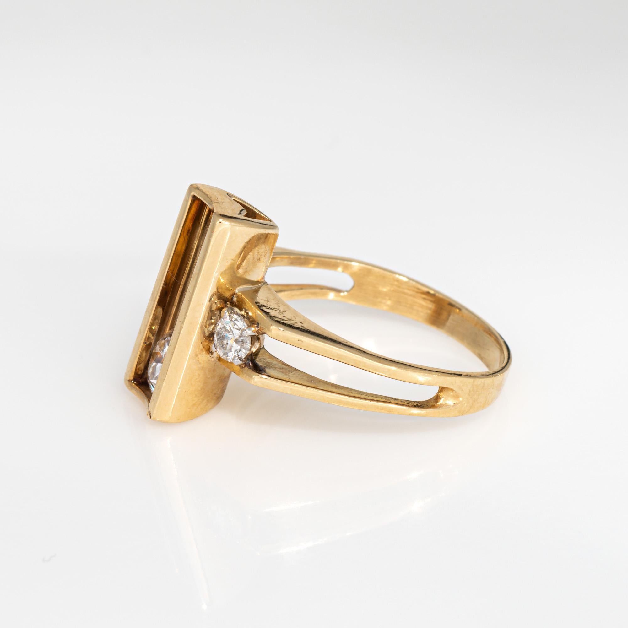 Old European Cut 70s Movable Diamond Ring Vintage 18k Yellow Gold Sz 5.75 Geometric Jewelry