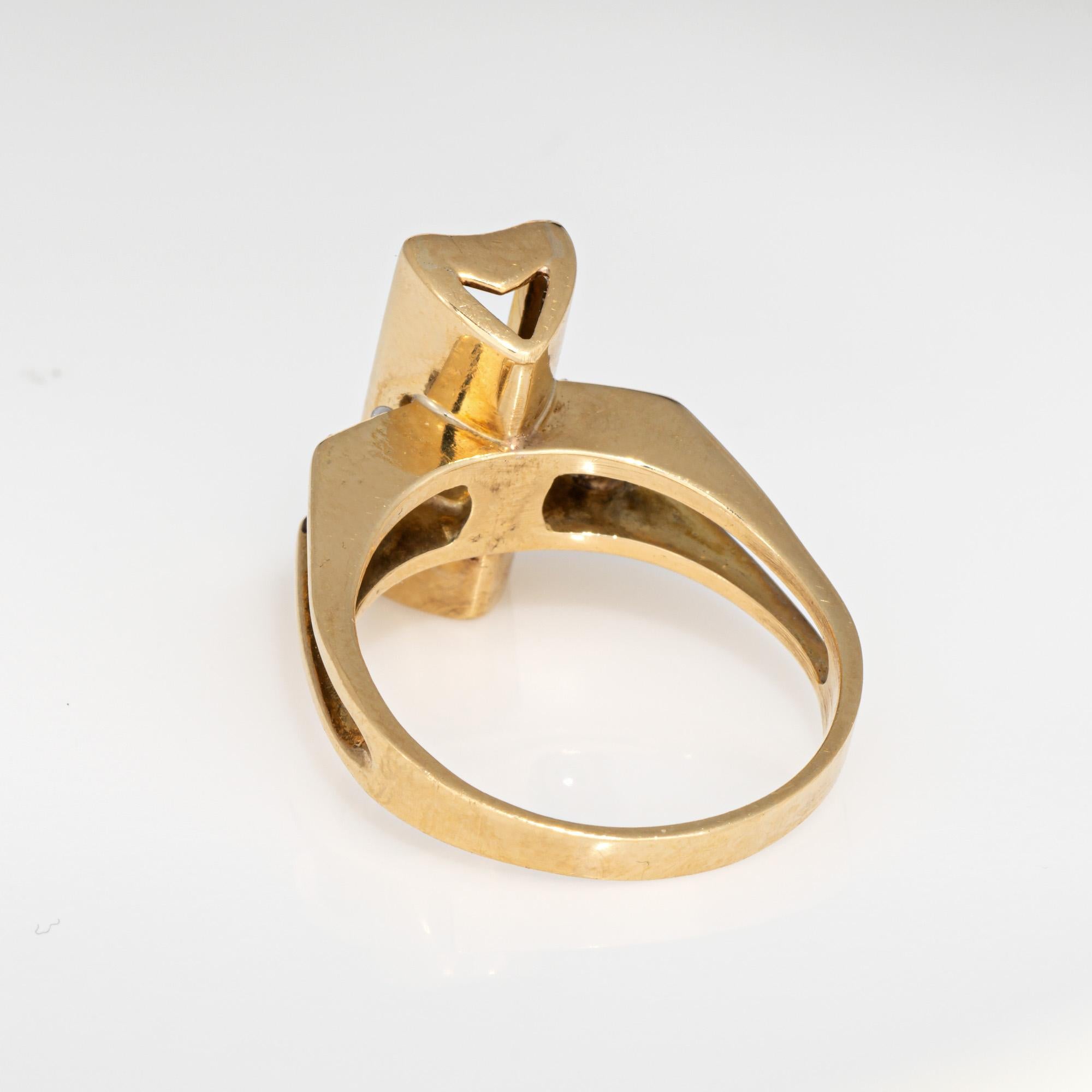70s Movable Diamond Ring Vintage 18k Yellow Gold Sz 5.75 Geometric Jewelry In Good Condition In Torrance, CA