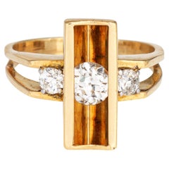 70s Movable Diamond Ring Vintage 18k Yellow Gold Sz 5.75 Geometric Jewelry