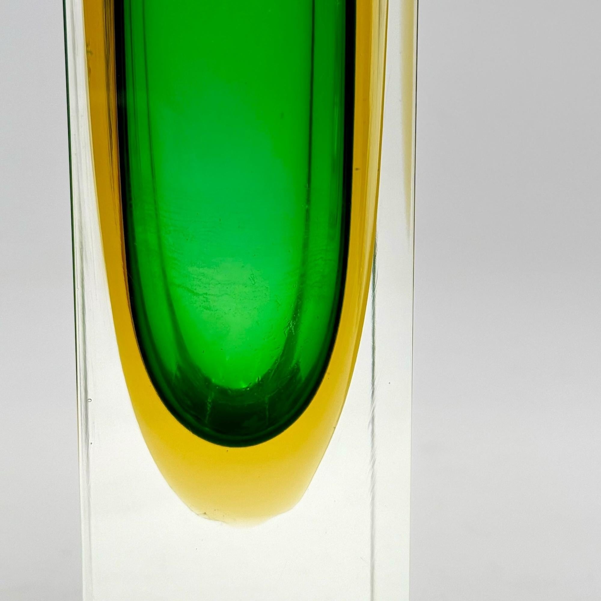 Late 20th Century 70s Murano Sommerso Glass Vase - Handcrafted Italian Sculptural Piece in Green