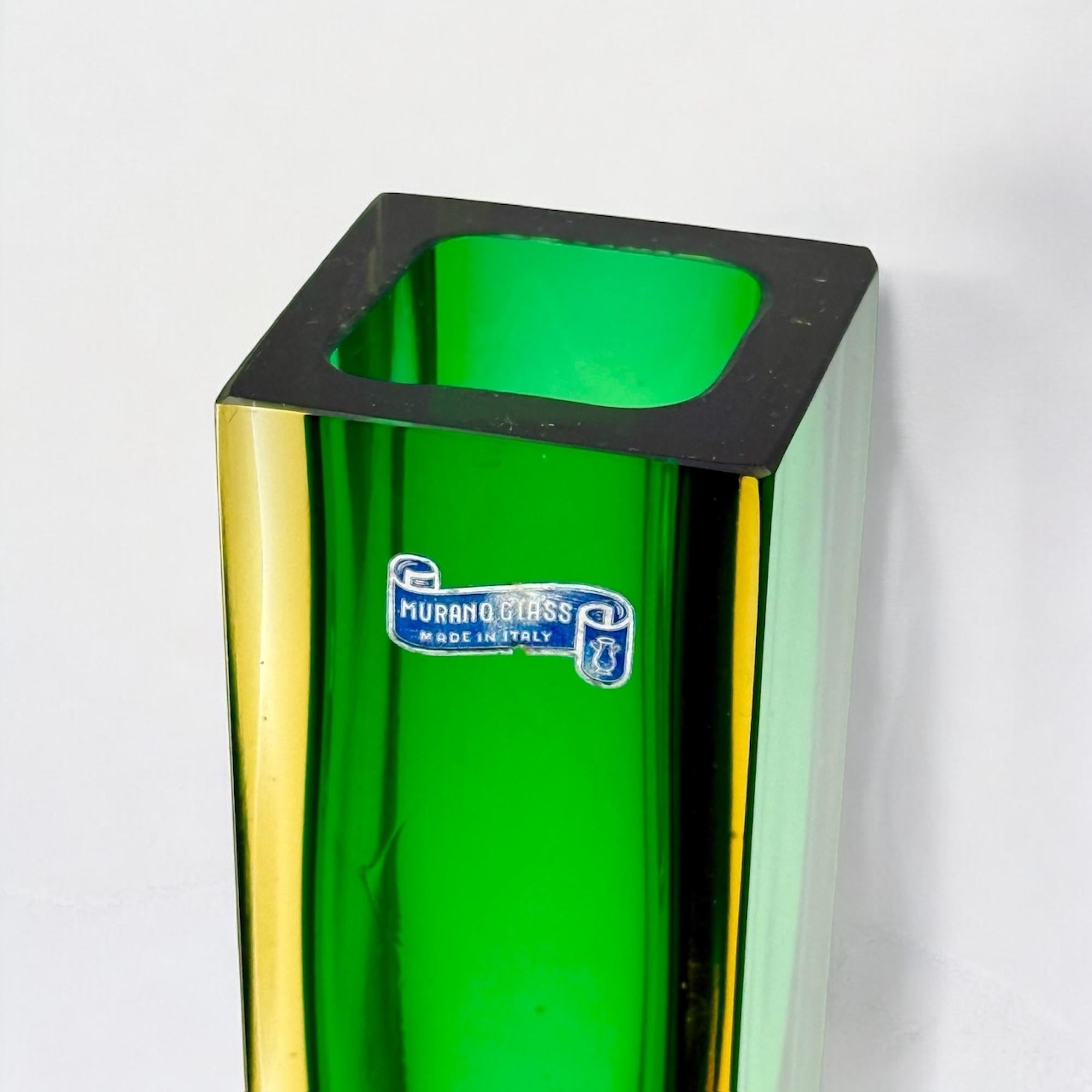 Murano Glass 70s Murano Sommerso Glass Vase - Handcrafted Italian Sculptural Piece in Green