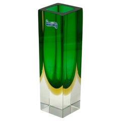 70s Murano Sommerso Glass Vase - Handcrafted Italian Sculptural Piece in Green