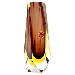 70s Murano Sommerso Glass Vase - Handcrafted Sculptural Piece in Brown & Yellow