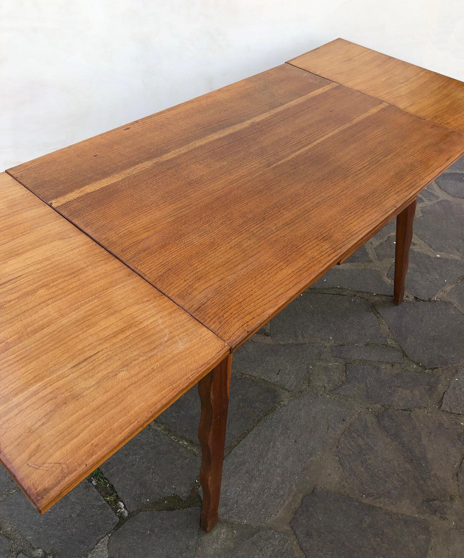 70s Natural Color Oak Table, Extendable, Honeycomb with Extensions, Scandinavian For Sale 2