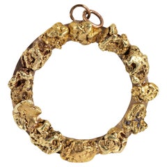 70s Natural Gold Nugget Pendant Circle 10k Yellow Gold Vintage Fine Jewelry