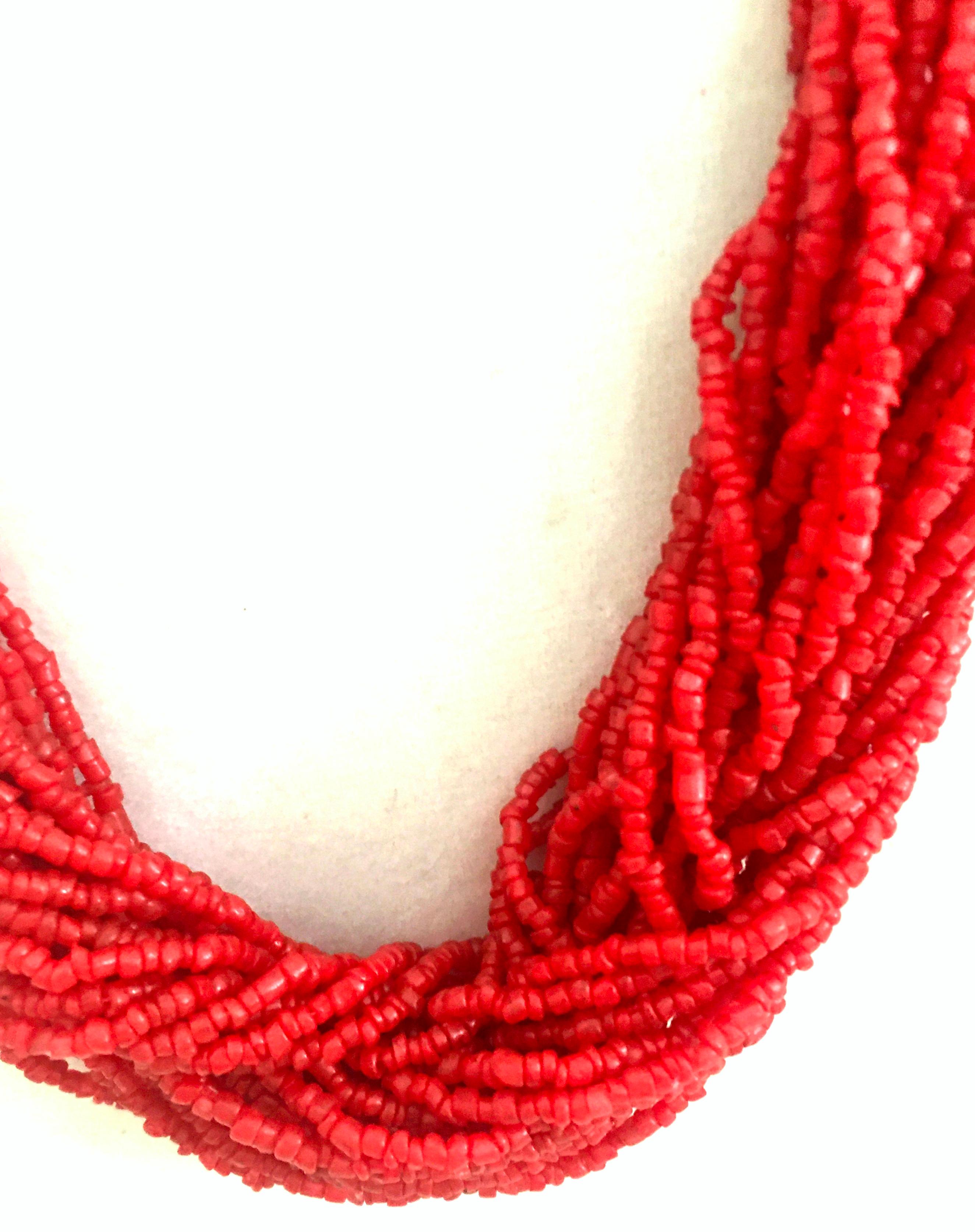 70'S Navajo Style Coral Bead & Sterling bead 30-Strand 