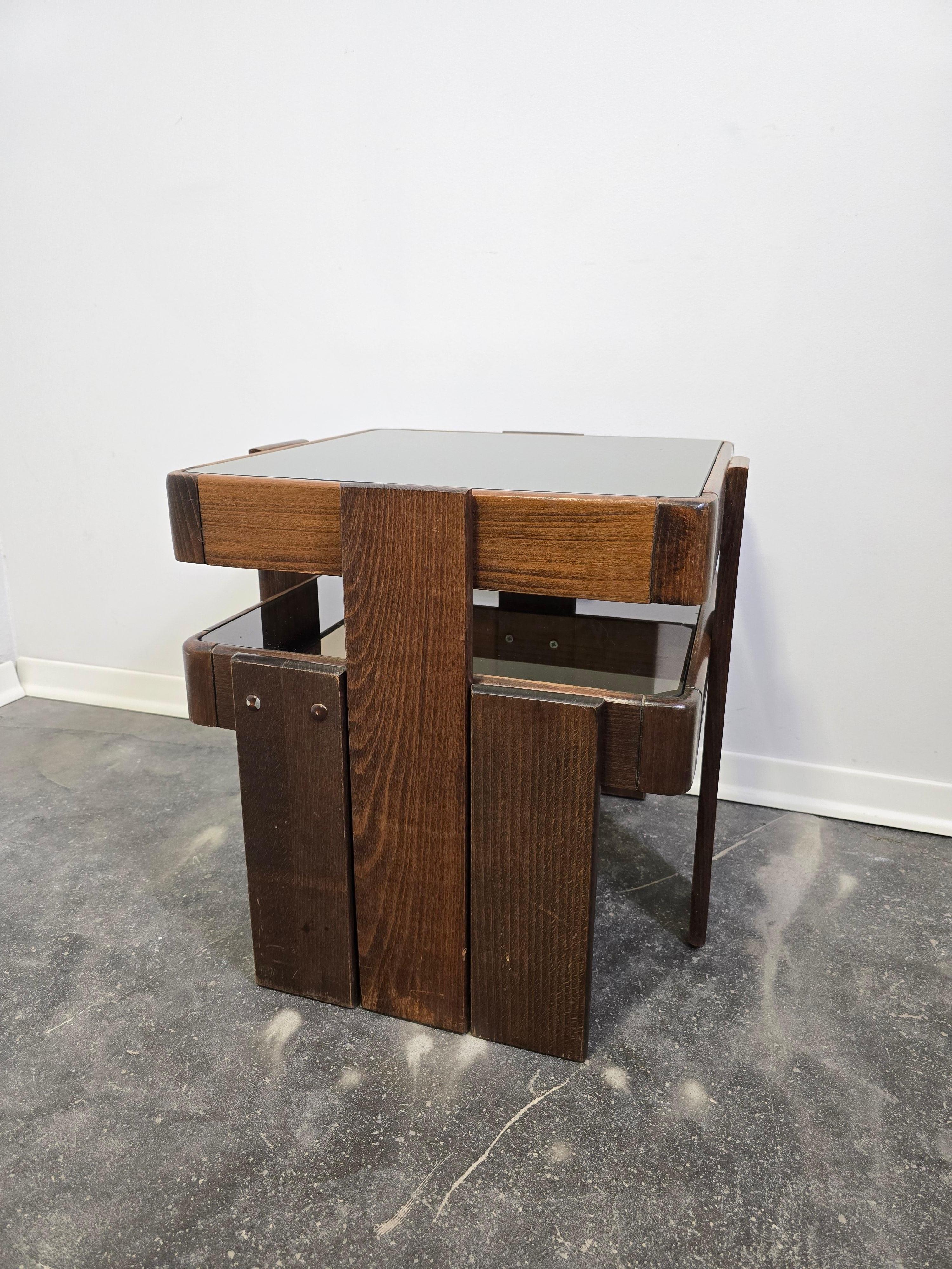 70s Nesting Tables with Smoked Glass For Sale 4