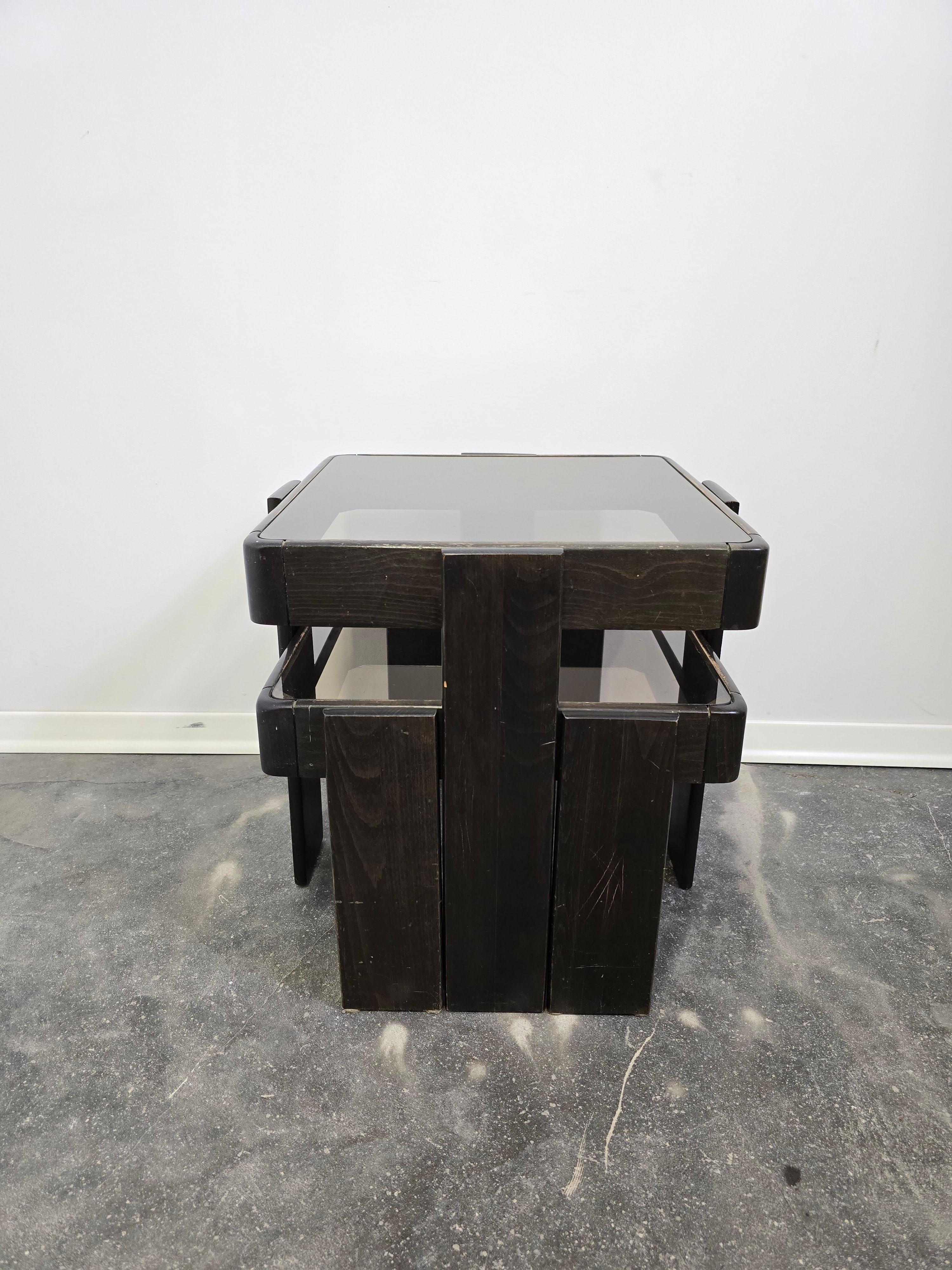 70s Nesting Tables with Smoked Glass For Sale 4