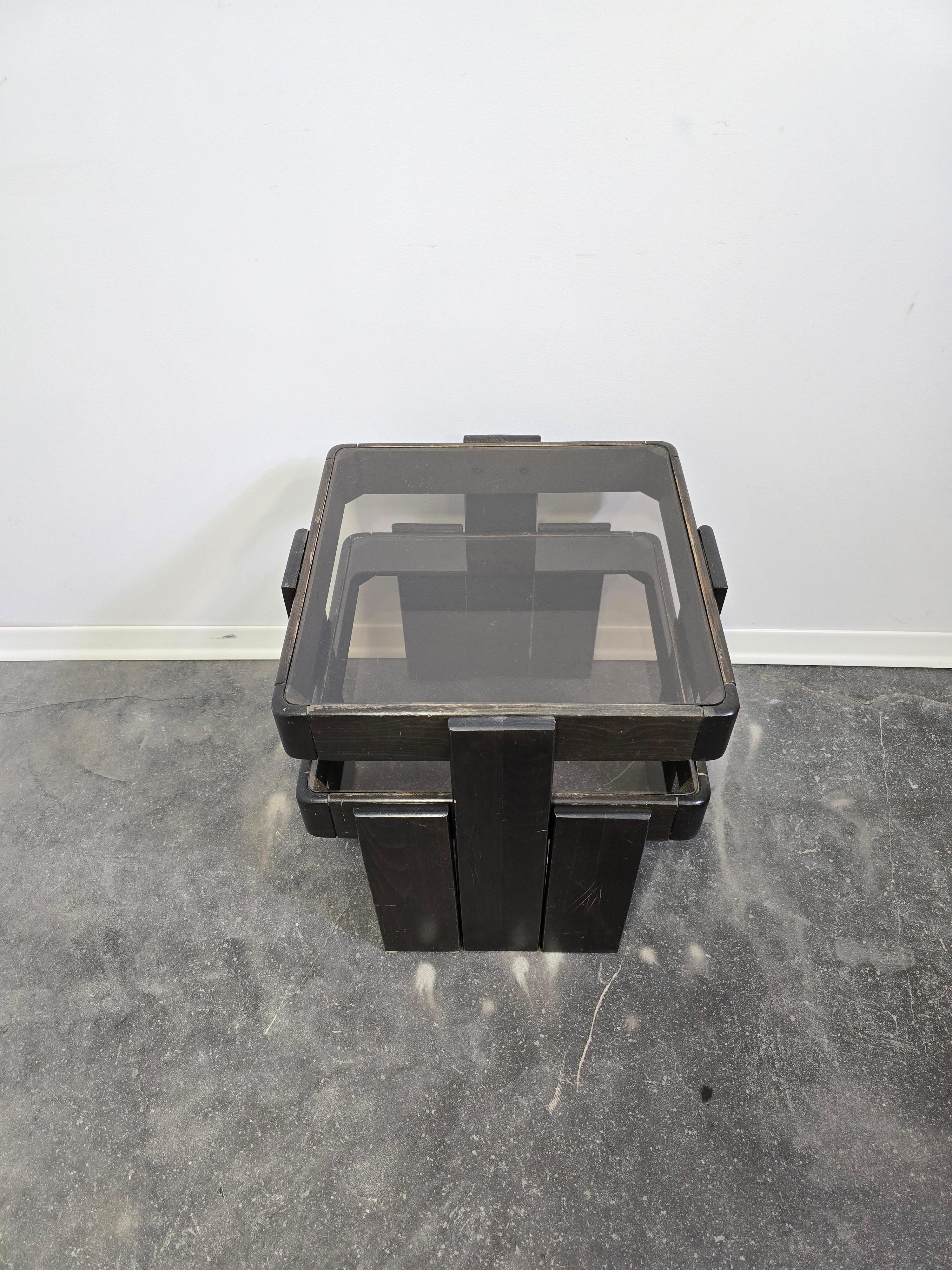 70s Nesting Tables with Smoked Glass For Sale 5