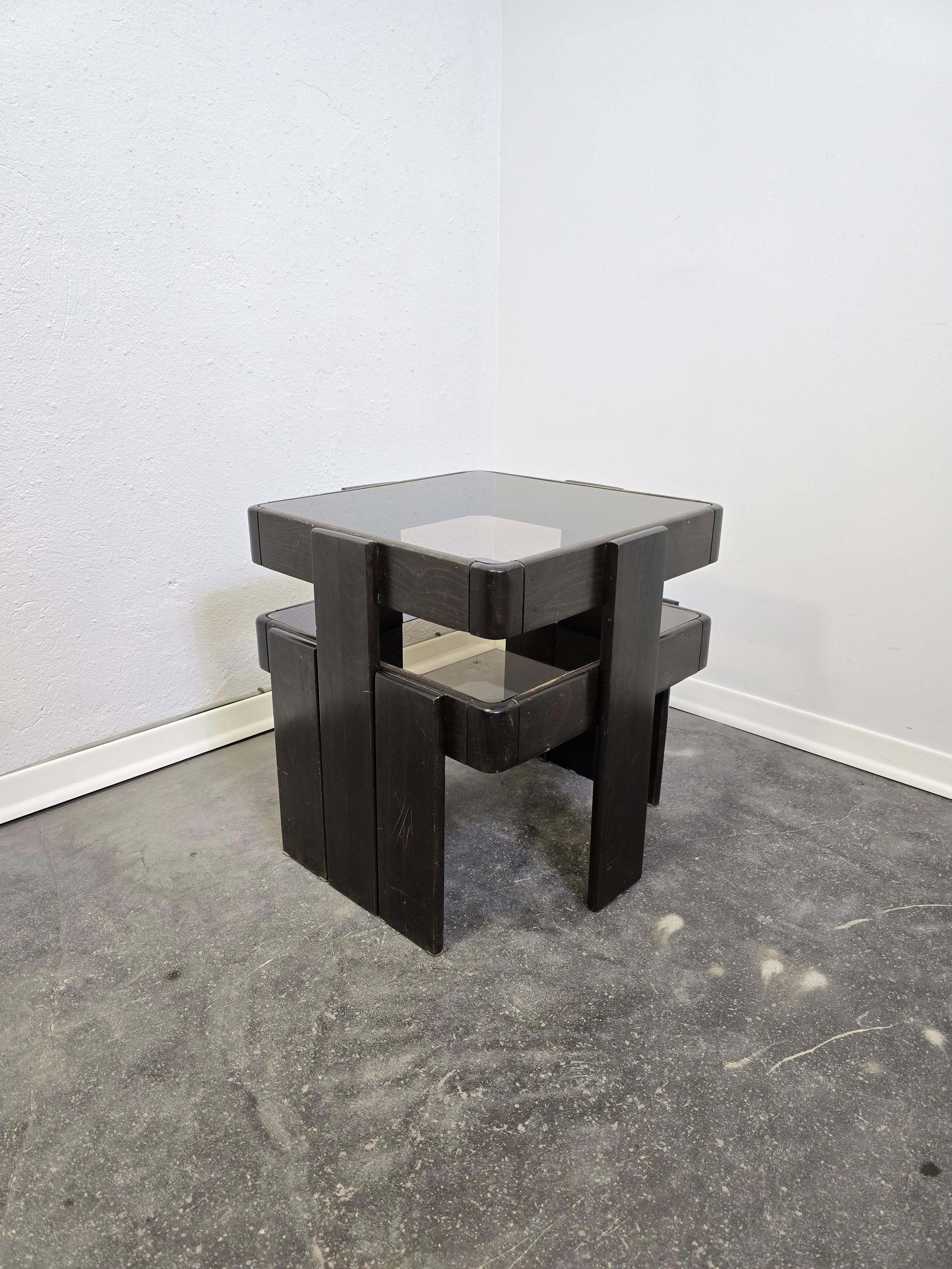 70s Nesting Tables with Smoked Glass For Sale 6