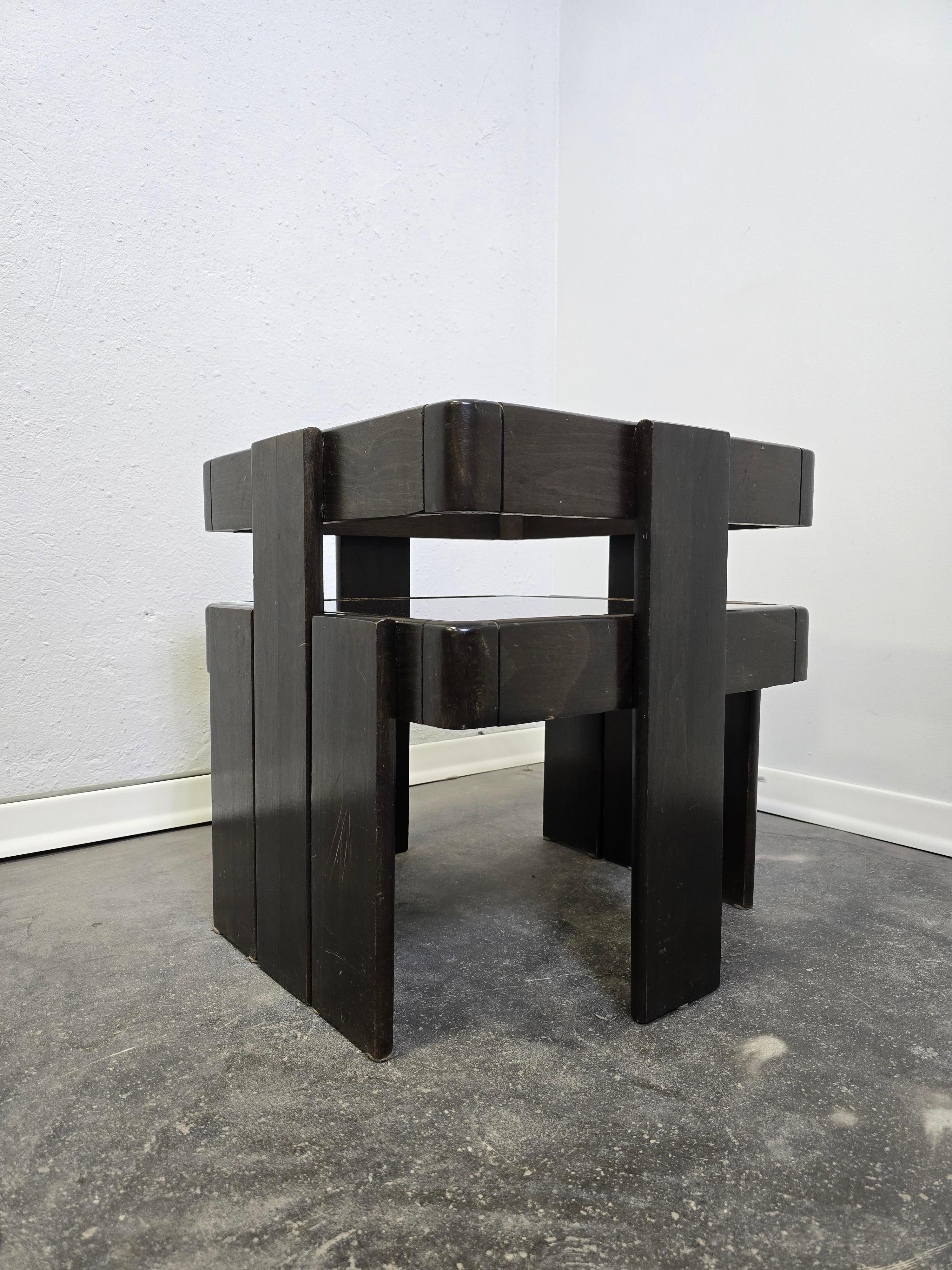 70s Nesting Tables with Smoked Glass For Sale 8