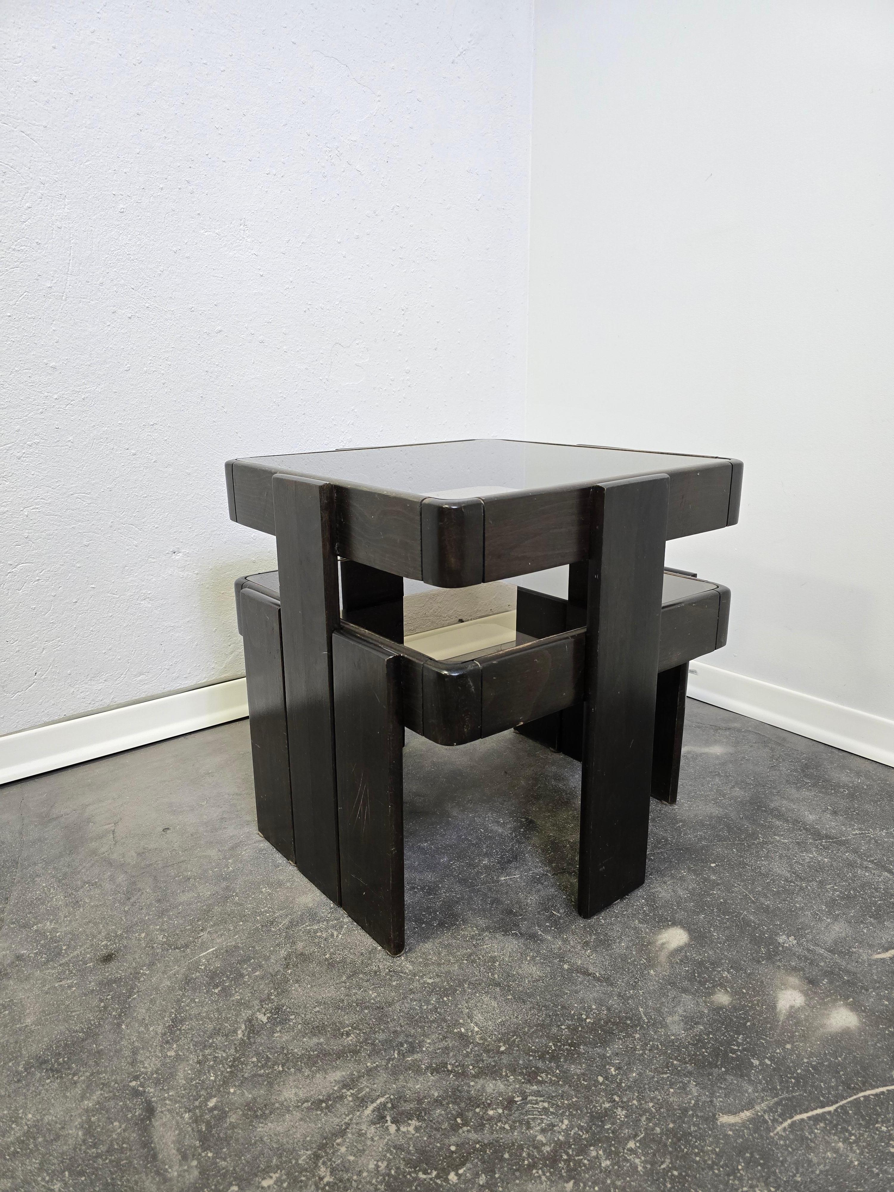 70s Nesting Tables with Smoked Glass For Sale 9