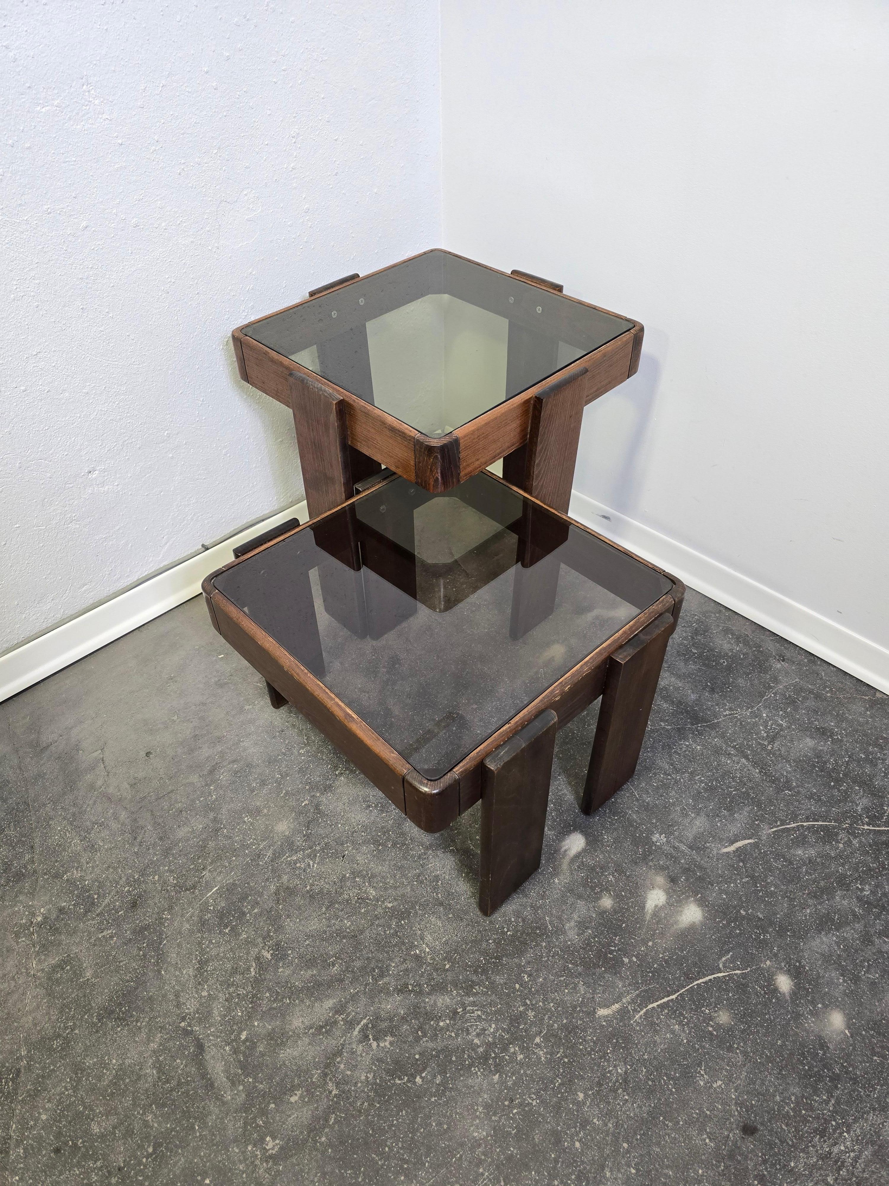 Mid-Century Modern 70s Nesting Tables with Smoked Glass For Sale
