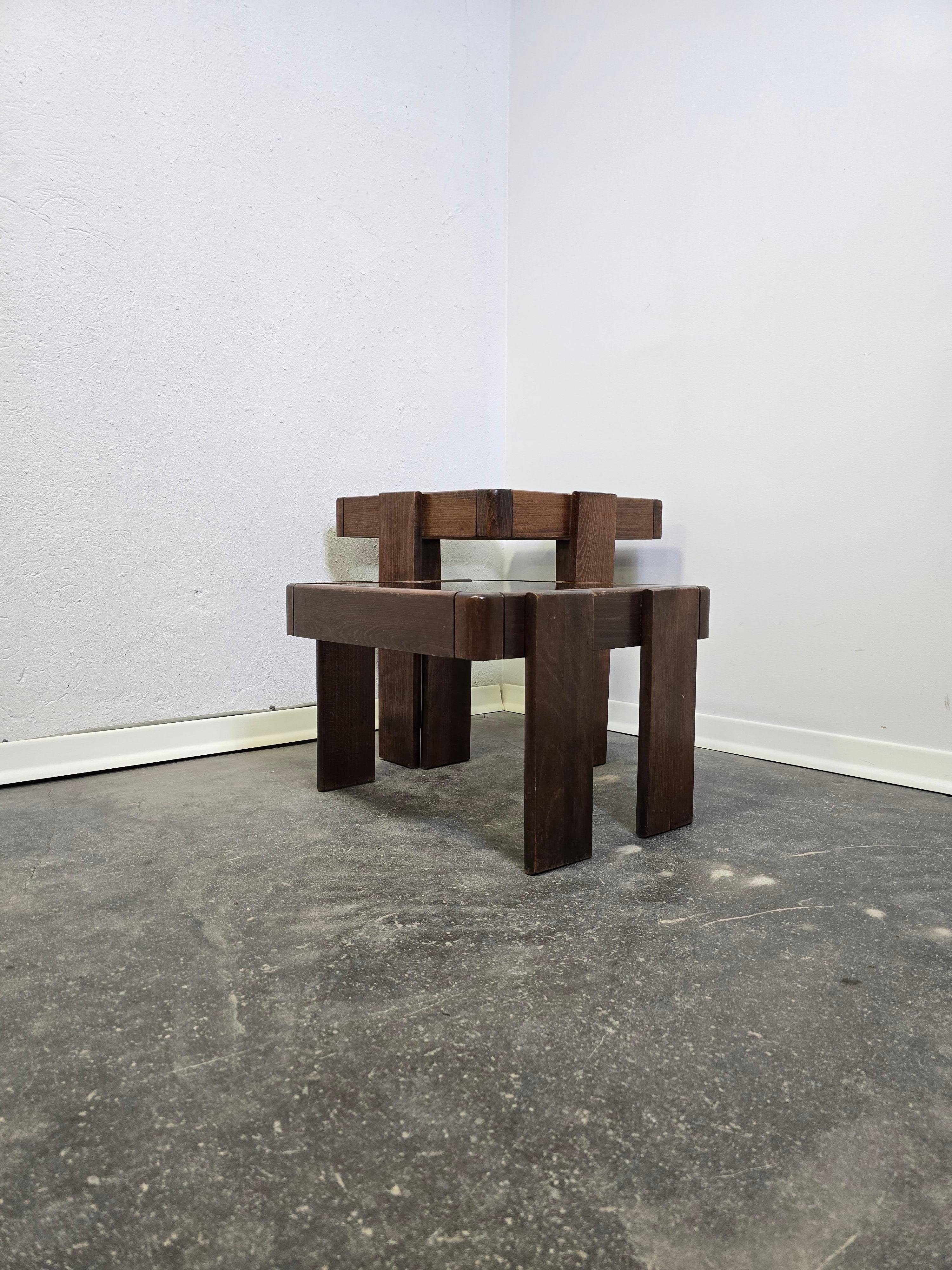 70s Nesting Tables with Smoked Glass In Good Condition For Sale In Ljubljana, SI