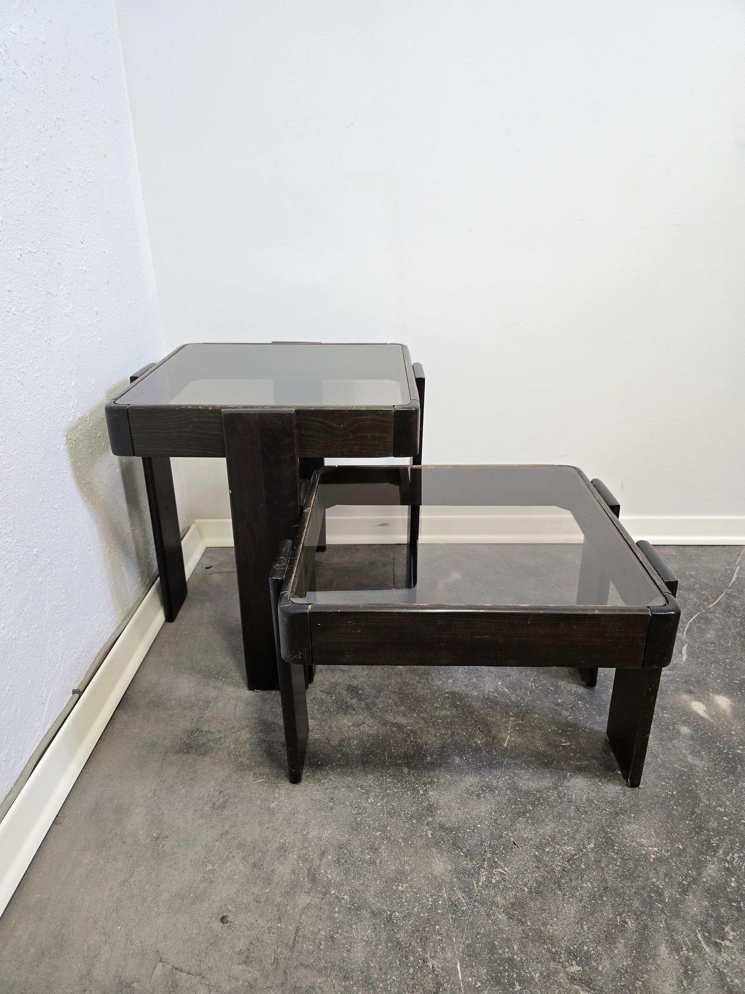 70s Nesting Tables with Smoked Glass In Good Condition For Sale In Ljubljana, SI