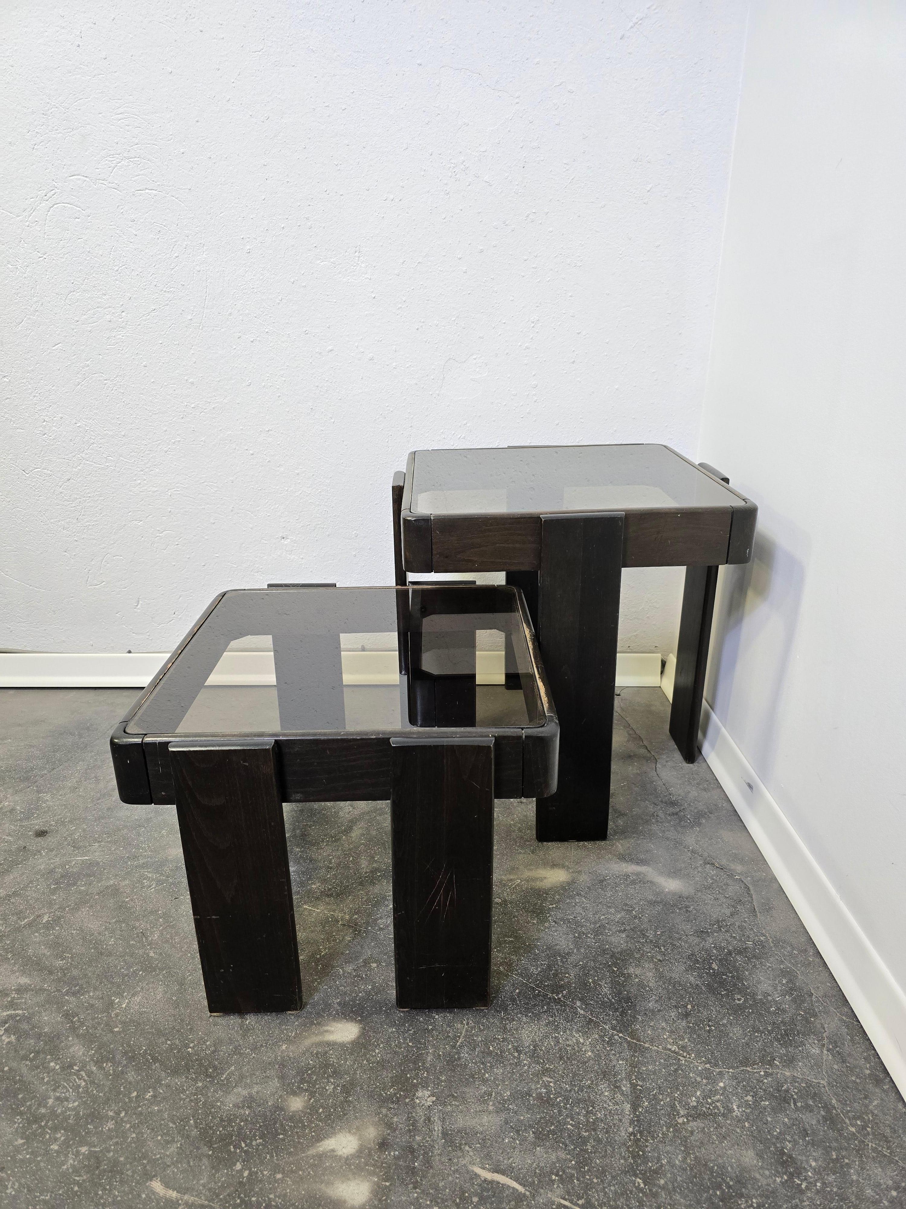 Late 20th Century 70s Nesting Tables with Smoked Glass For Sale