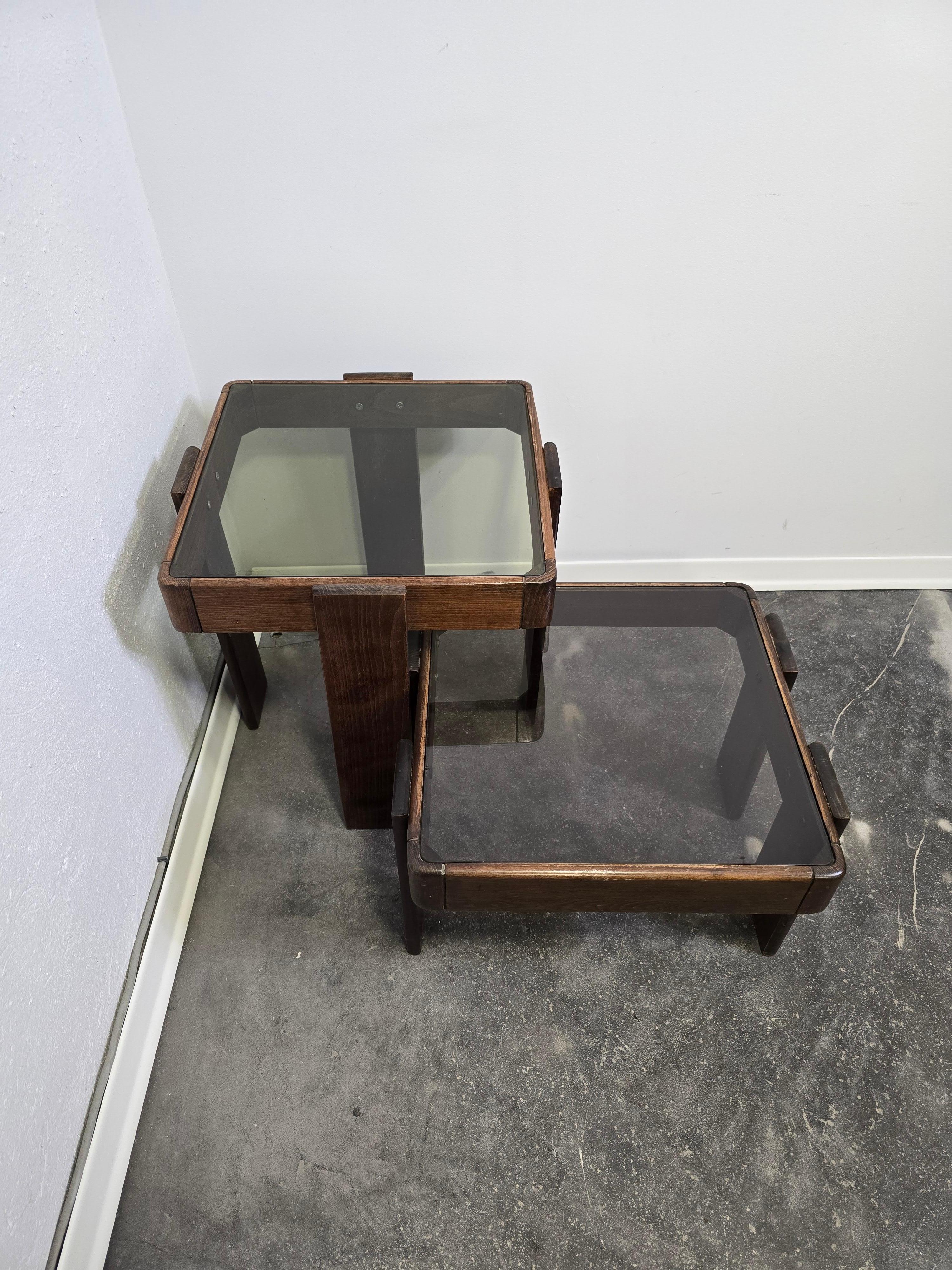 70s Nesting Tables with Smoked Glass For Sale 1