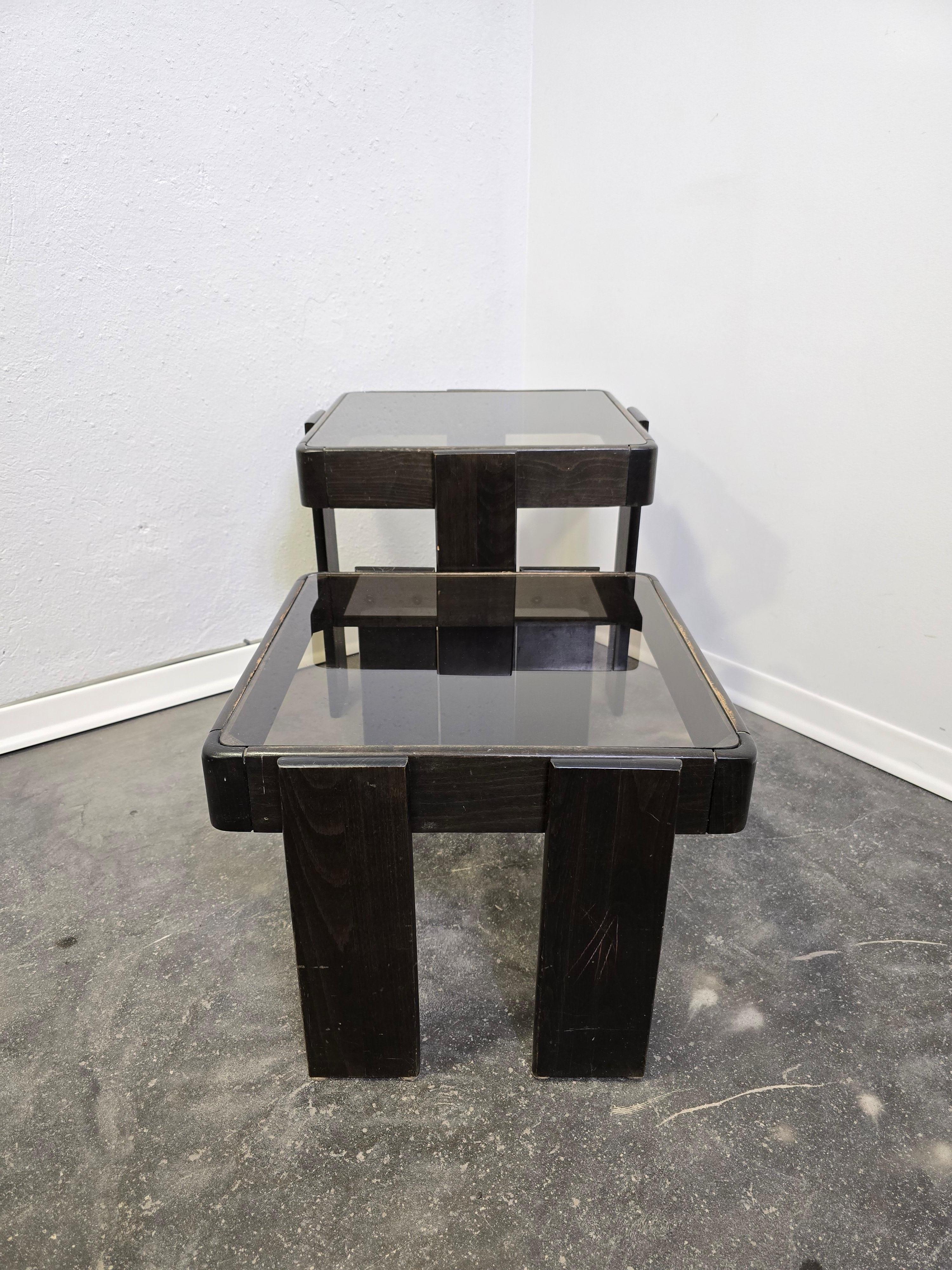 70s Nesting Tables with Smoked Glass For Sale 1