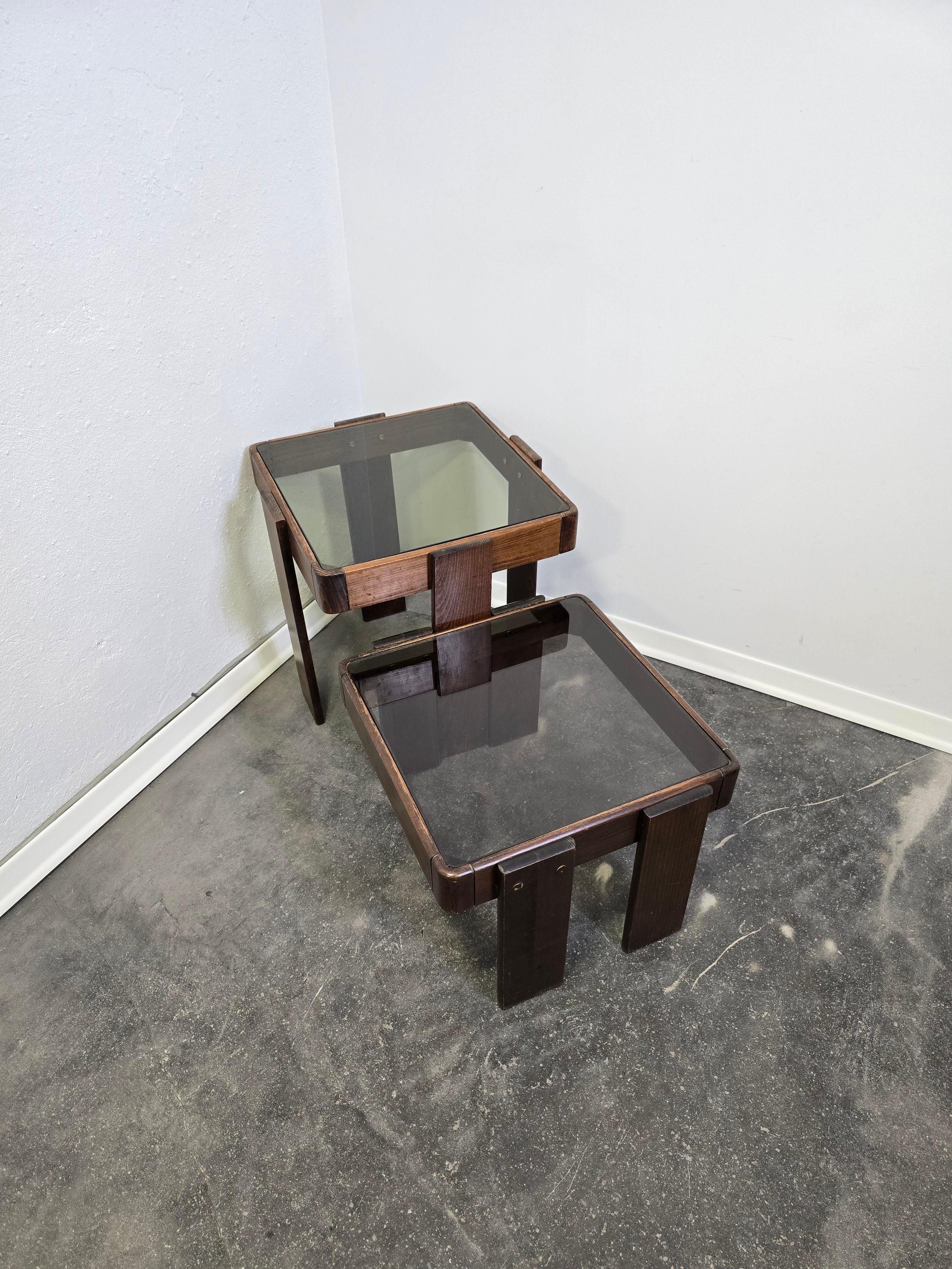 70s Nesting Tables with Smoked Glass For Sale 2