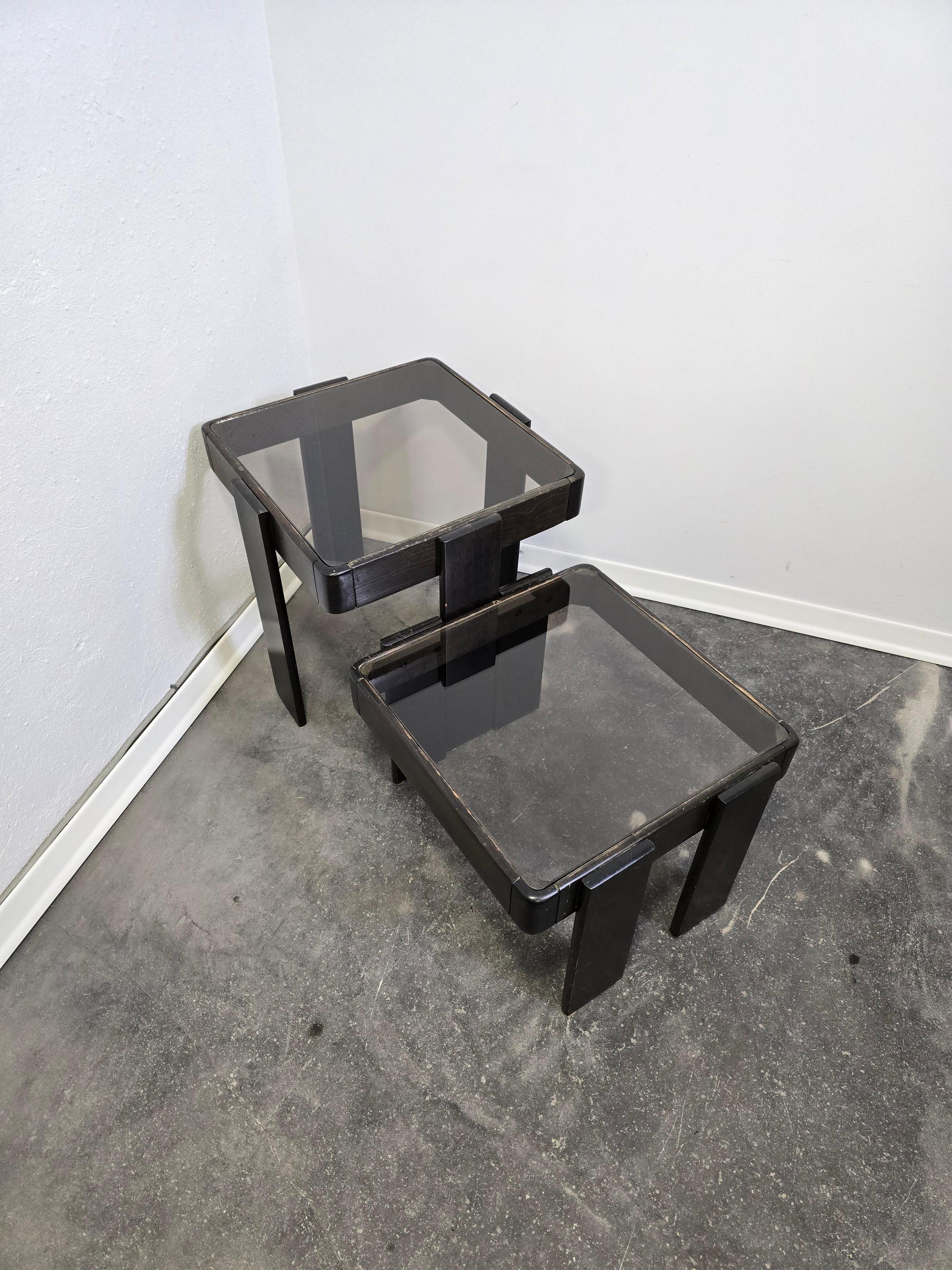 70s Nesting Tables with Smoked Glass For Sale 2