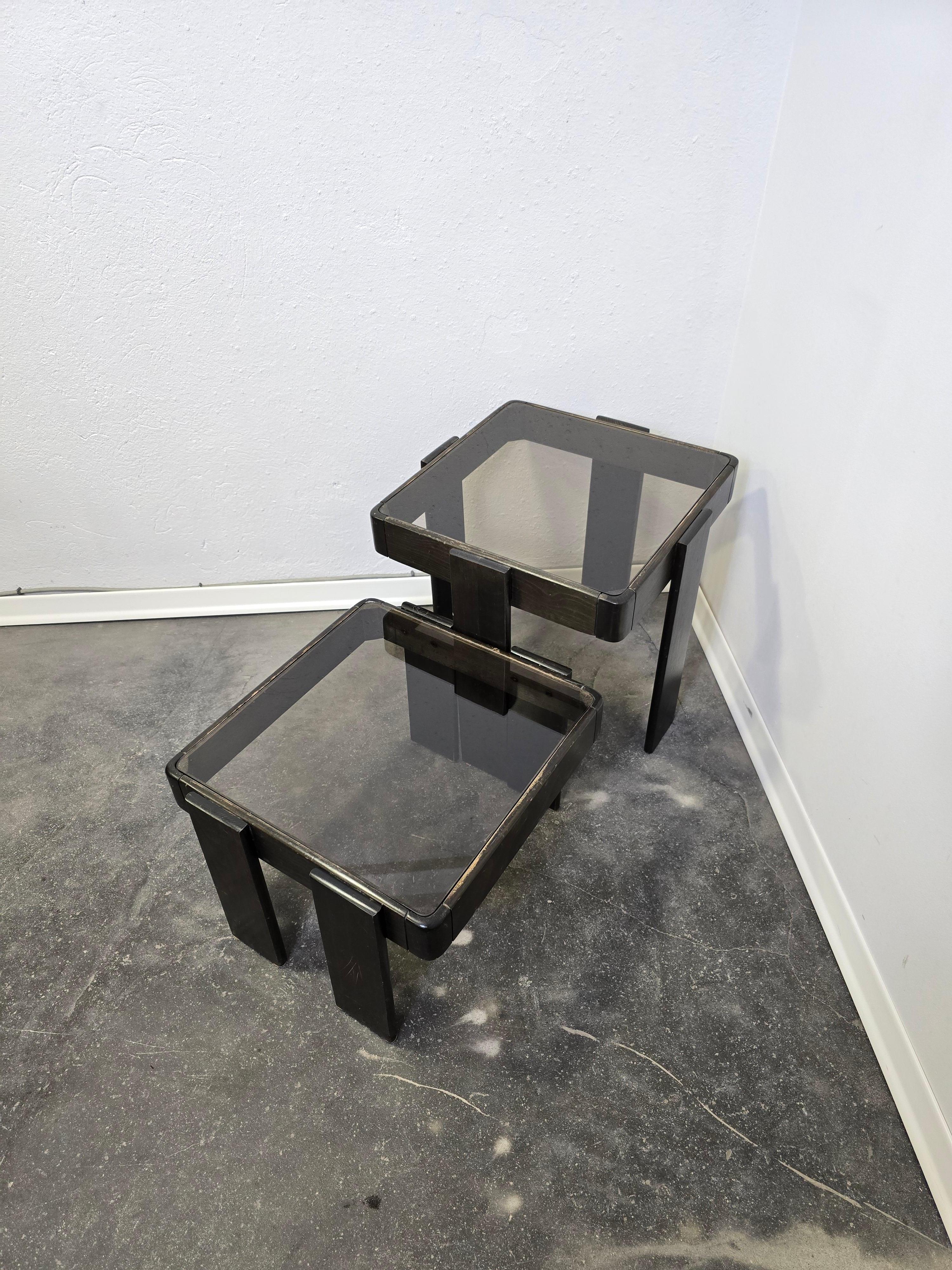 70s Nesting Tables with Smoked Glass For Sale 3