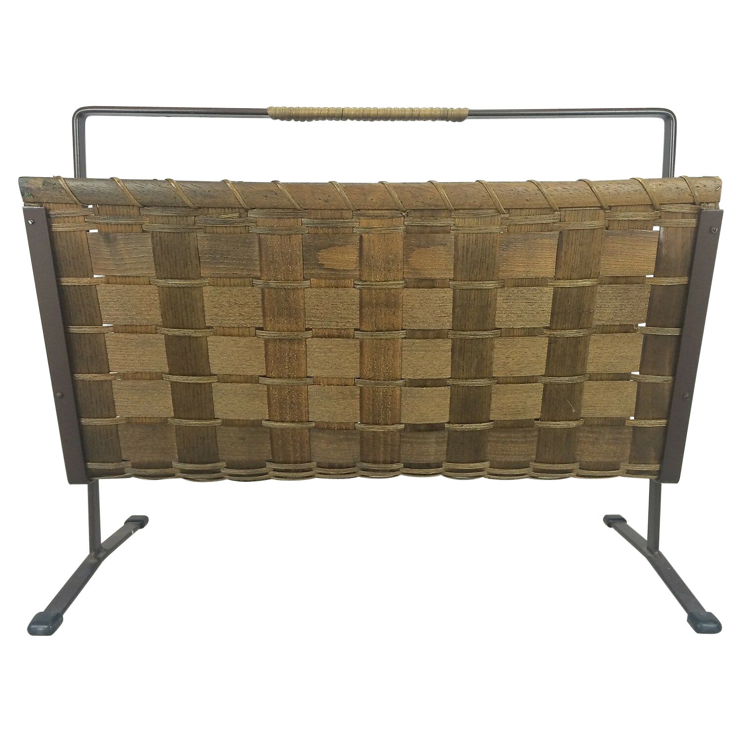 Porte-revues des années 70 Porte-revues support de journal en maille métallique Design du milieu du siècle dernier