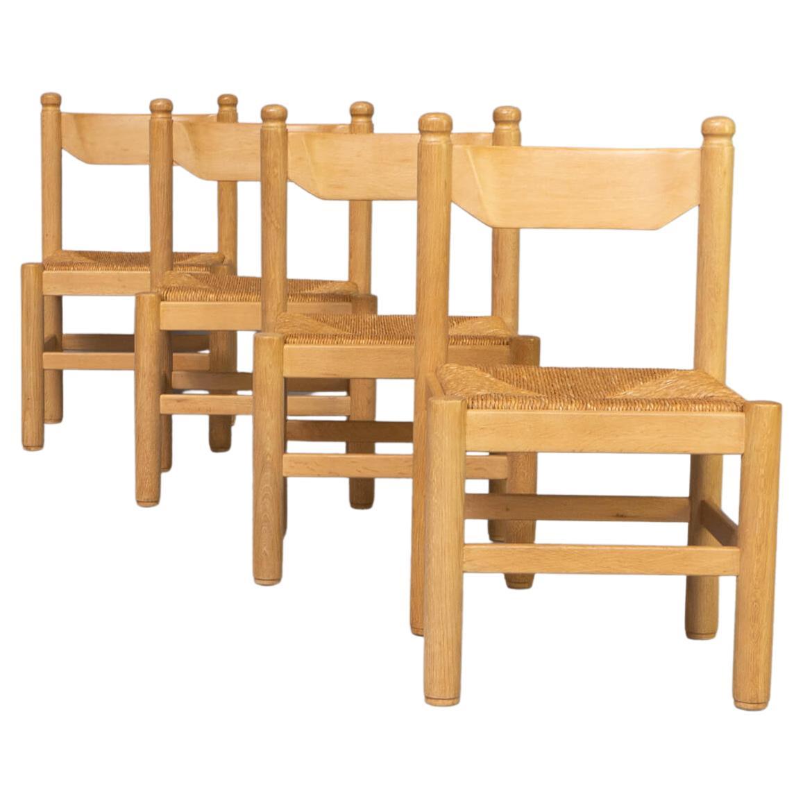 70s Oak Veneer and Wicker Seat Dining Chair by Vico Magistretti Set/4