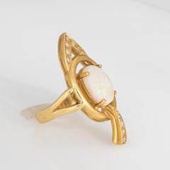 70s Opal Diamond Abstract Ring Sz 5 Vintage 18k Gold Cocktail Fine Jewelry