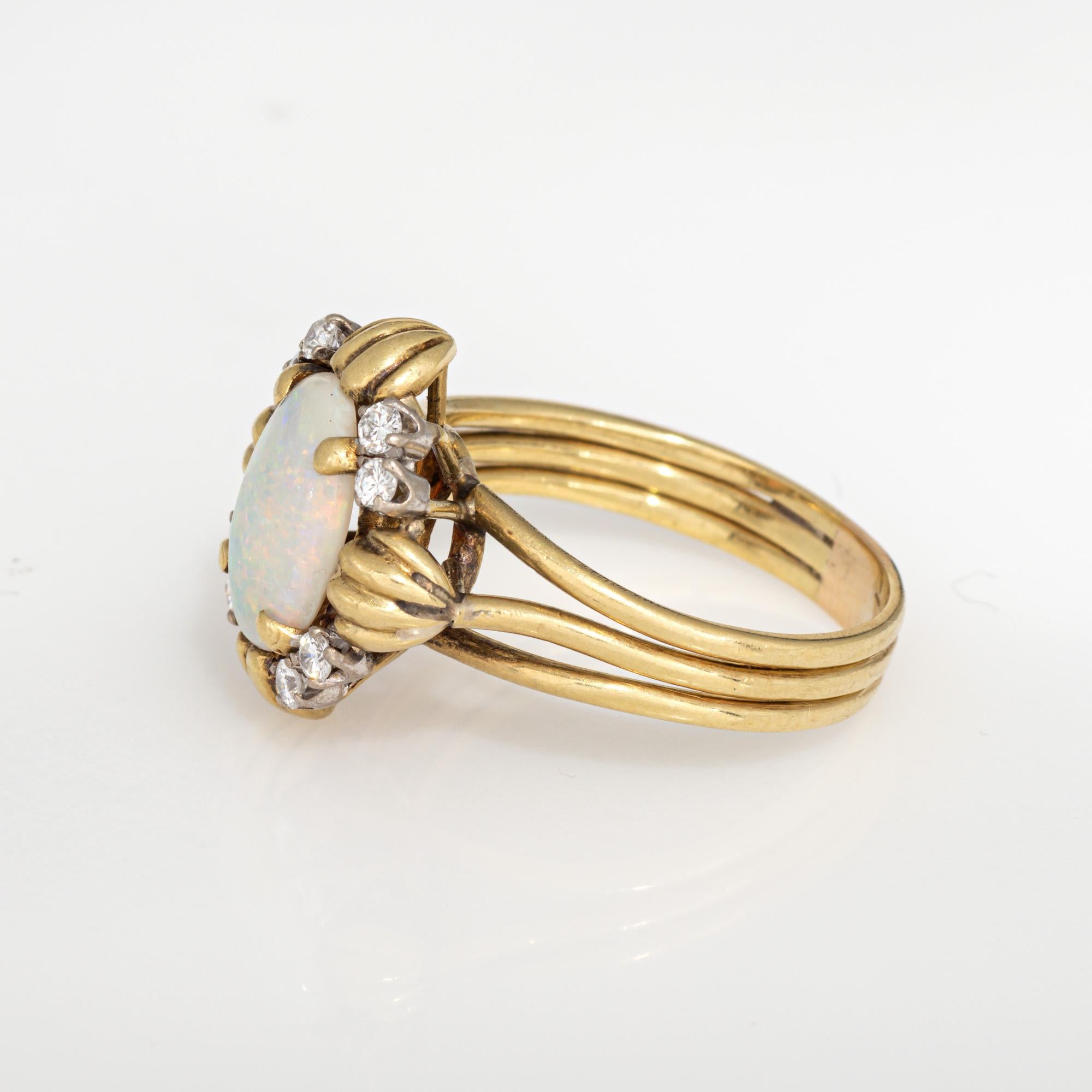 Taille cabochon 70s Opal Diamond Ring Vintage 18k Yellow Gold Sz 7.25 Cocktail Estate Jewelry en vente