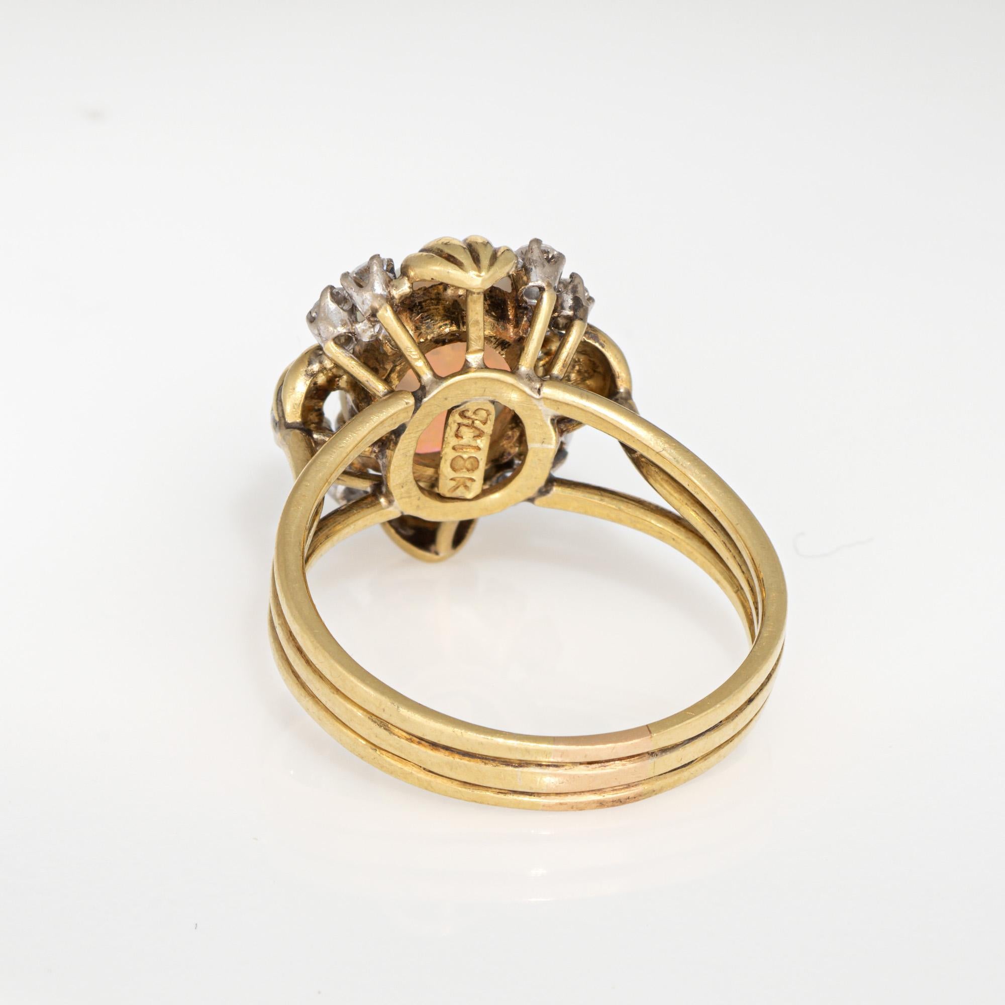 70s Opal Diamond Ring Vintage 18k Yellow Gold Sz 7.25 Cocktail Estate Jewelry Bon état - En vente à Torrance, CA