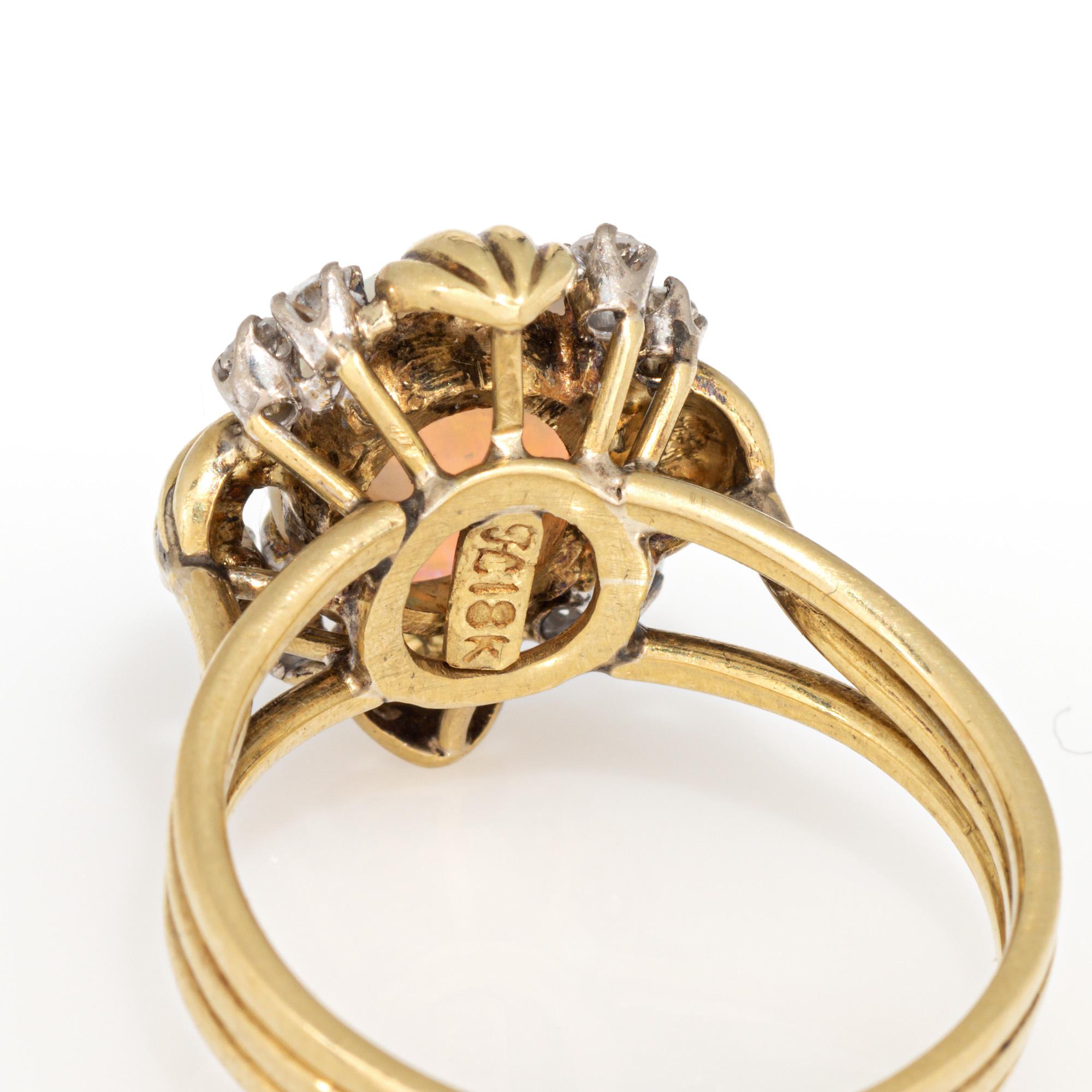 70s Opal Diamond Ring Vintage 18k Yellow Gold Sz 7.25 Cocktail Estate Jewelry en vente 1