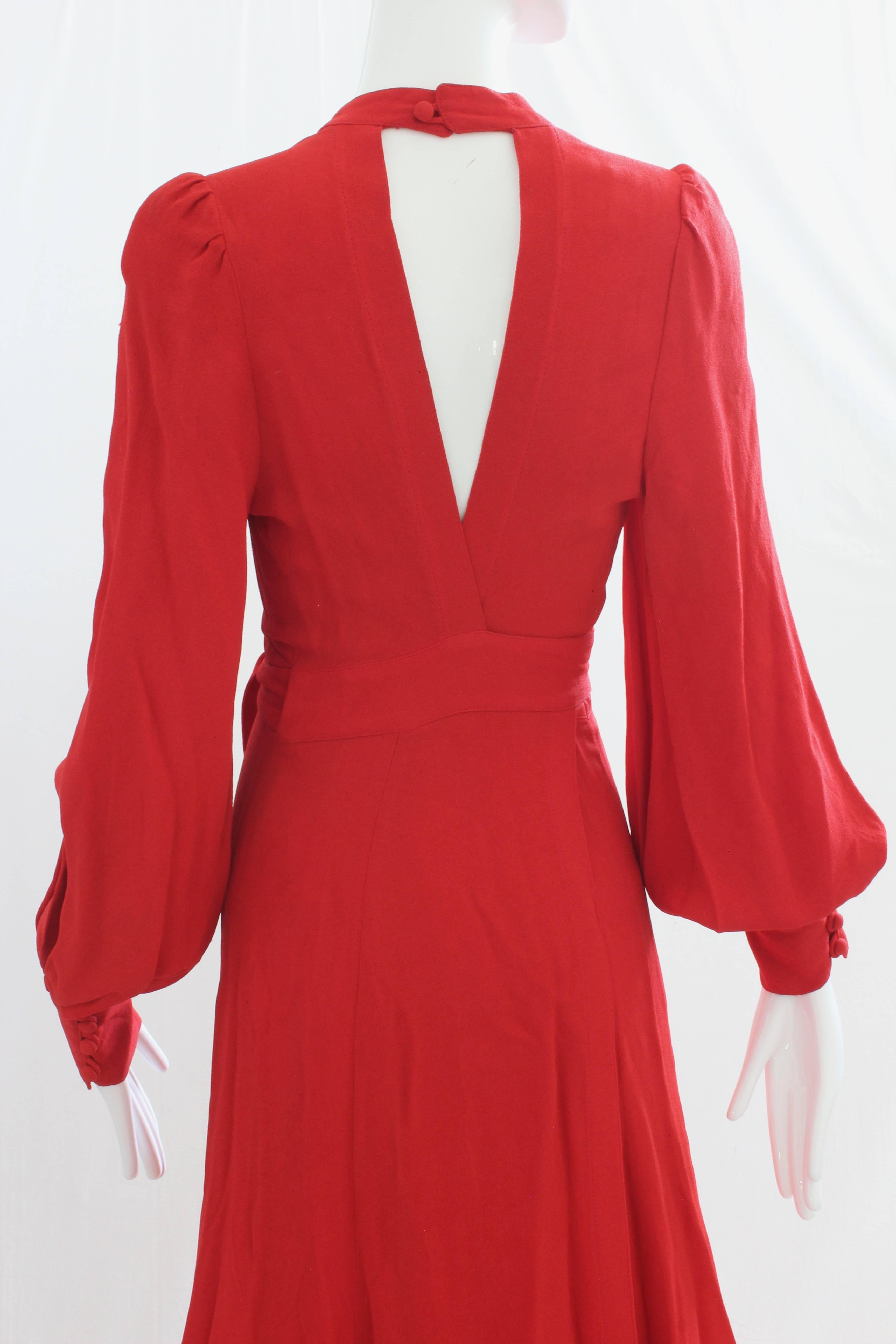 Ossie Clark Long Red Open Back Wrap Tie Belt Original Cuddle Dress, 1970s In Good Condition In Port Saint Lucie, FL