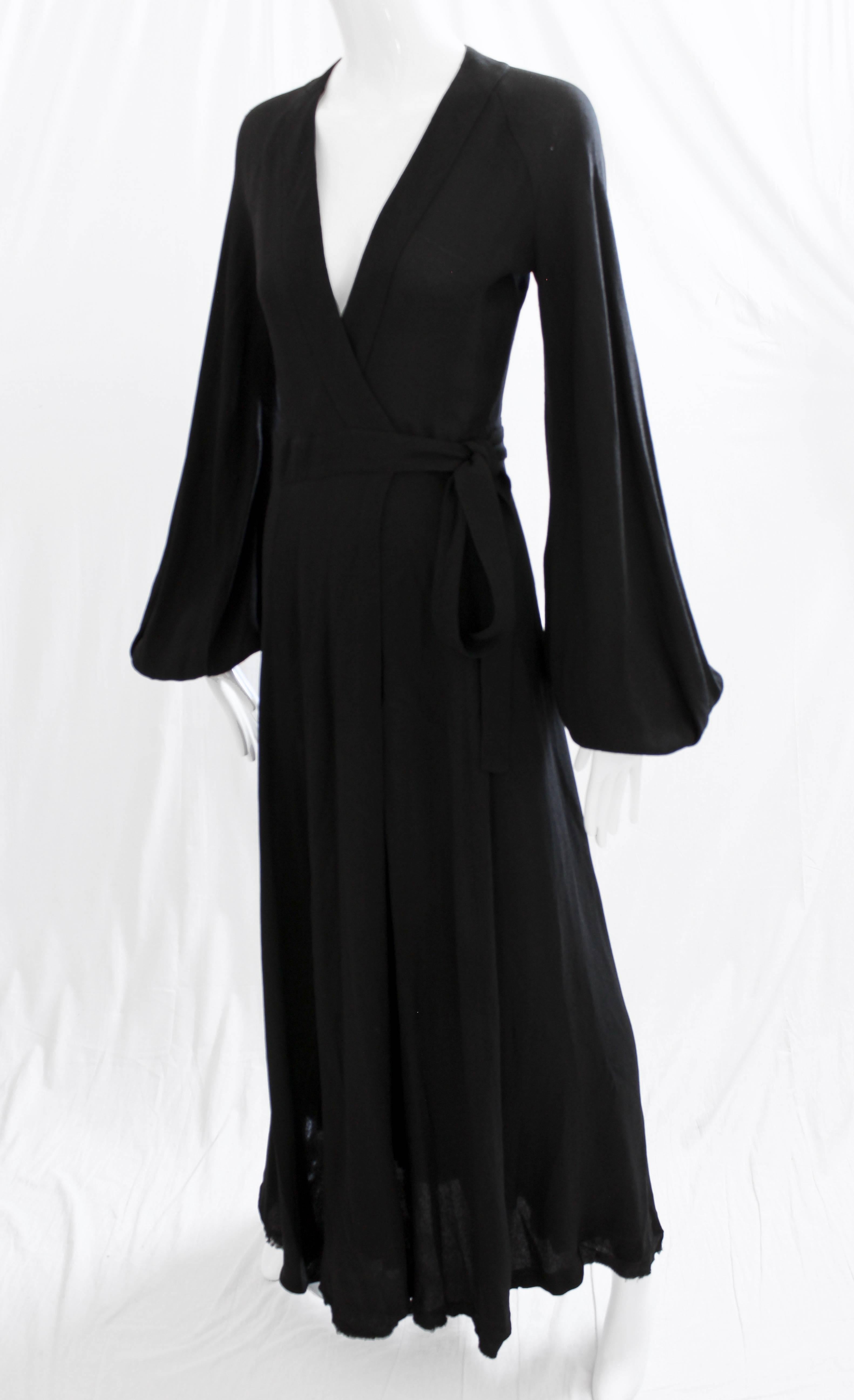 Ossie Clark for Quorum Black Cuddle Maxi Open Back Moss Crepe Wrap Dress UK 10 4