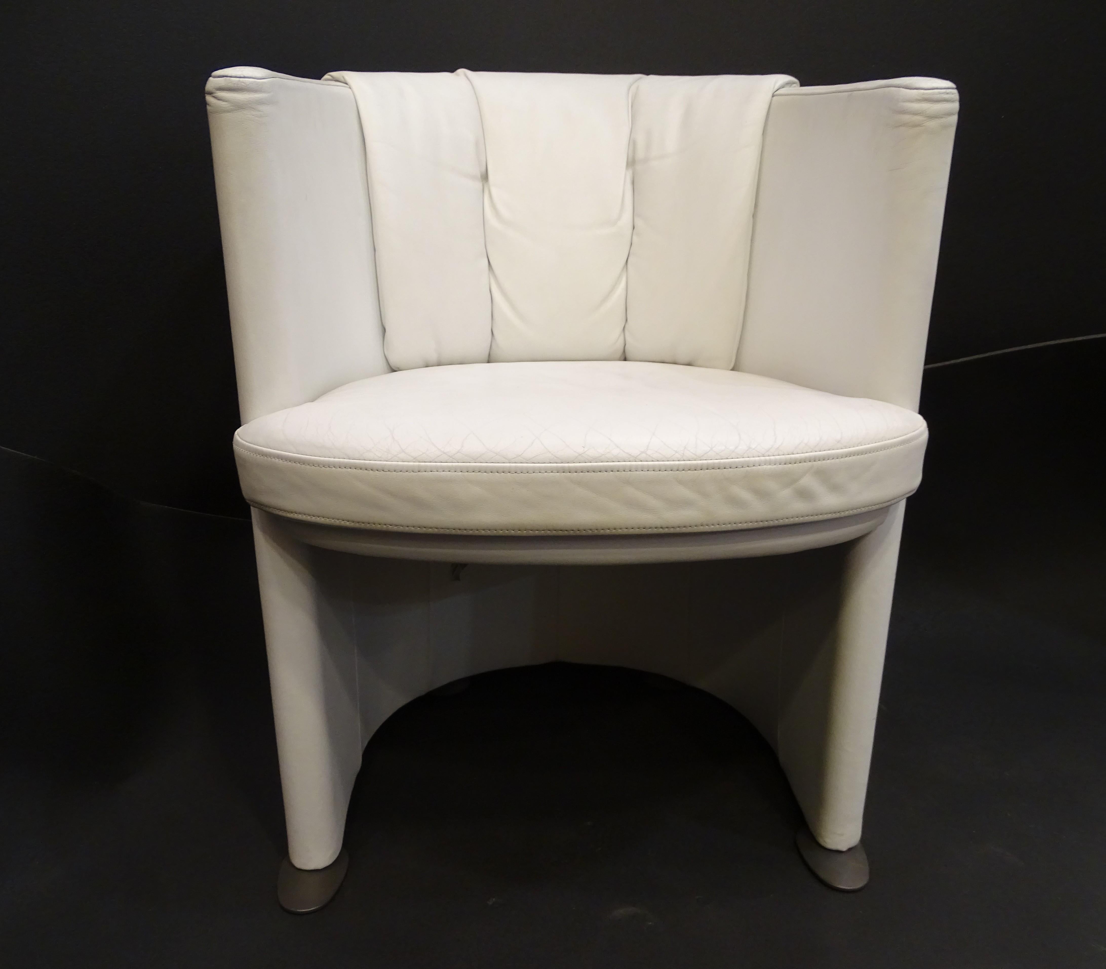 70s Pair Artdeco German White Leather Armchairs, Steel For Sale 1