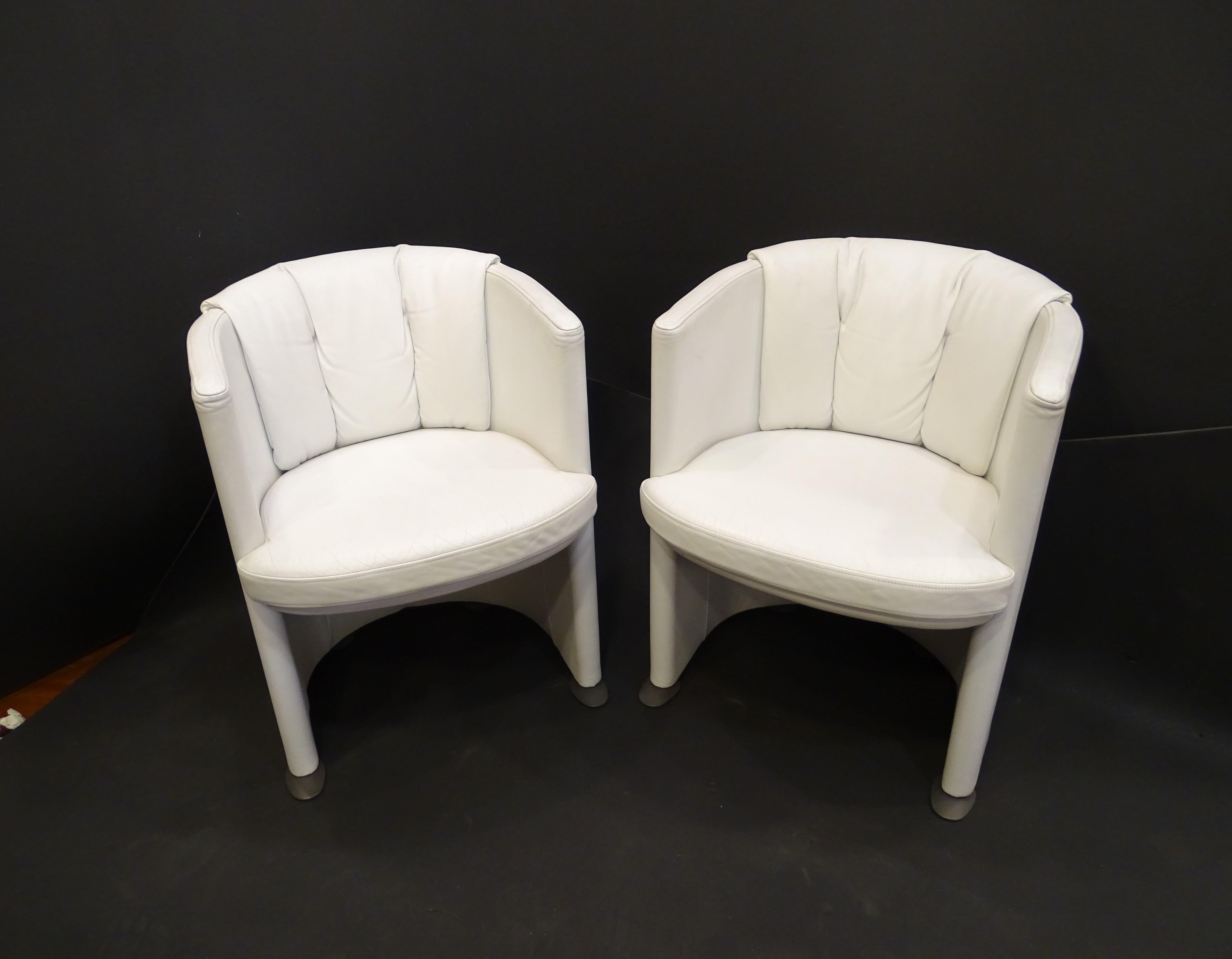 70s Pair Artdeco German White Leather Armchairs, Steel For Sale 6