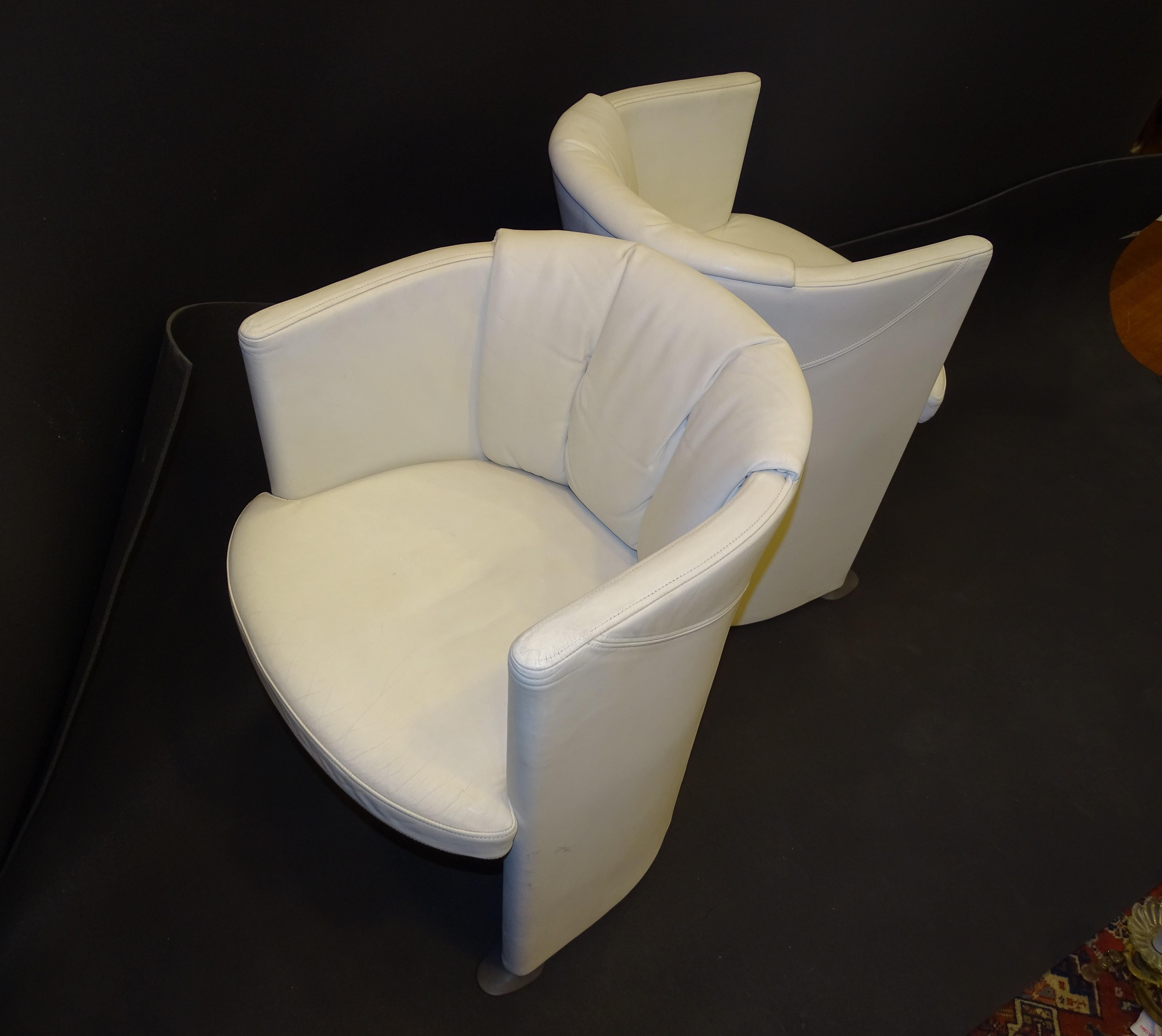 70s Pair Artdeco German White Leather Armchairs, Steel For Sale 7