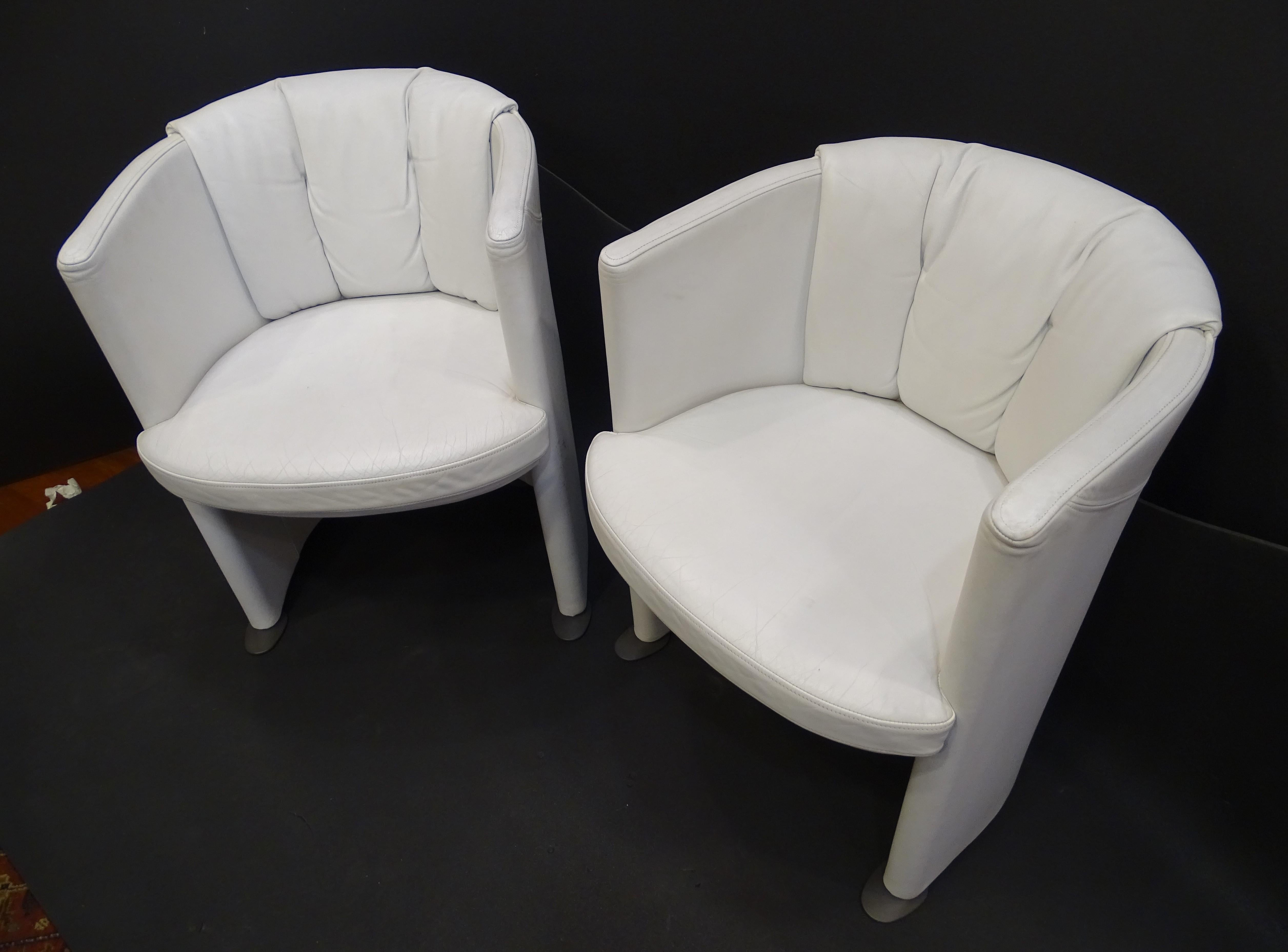 70s Pair Artdeco German White Leather Armchairs, Steel For Sale 8