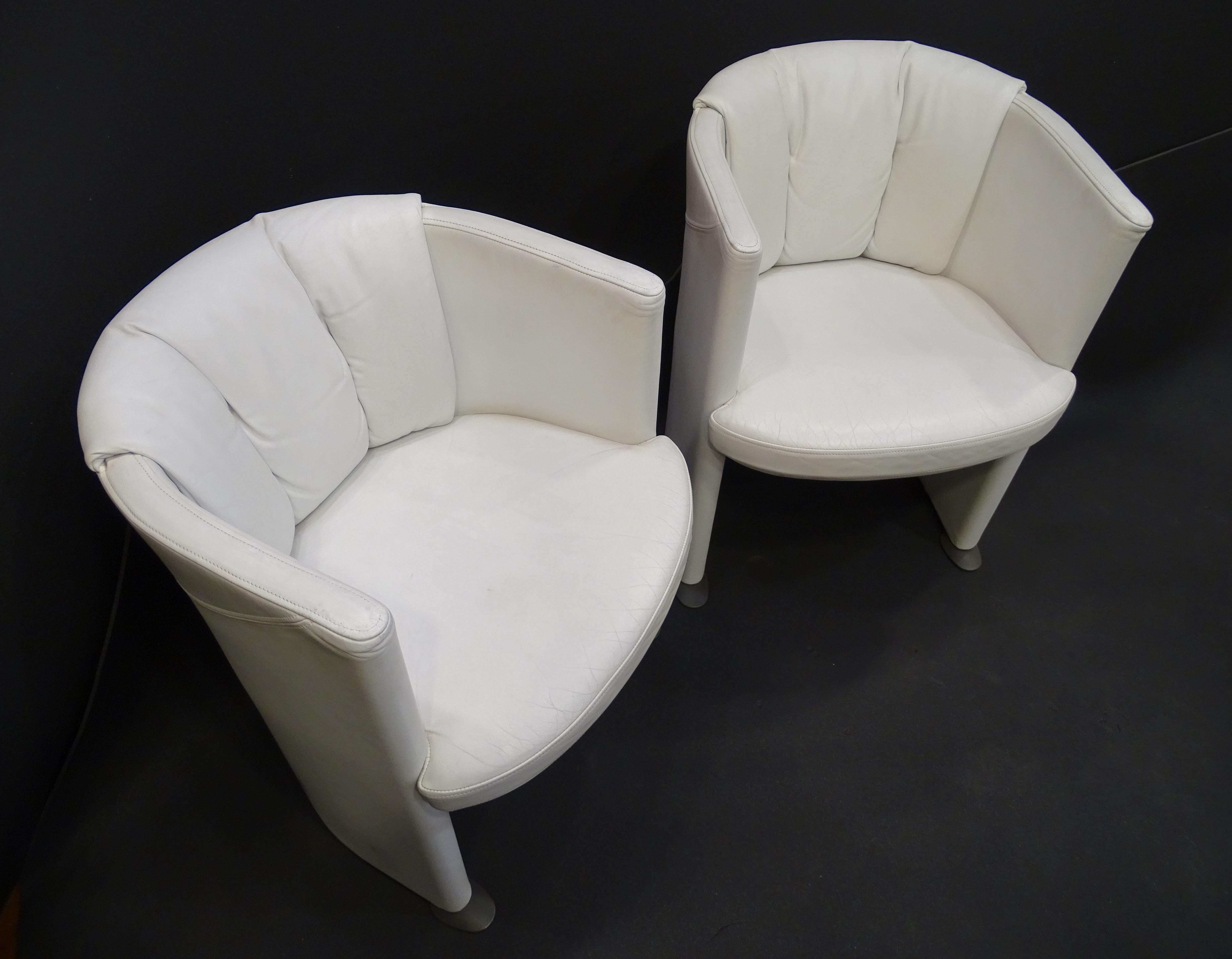 70s Pair Artdeco German White Leather Armchairs, Steel For Sale 9