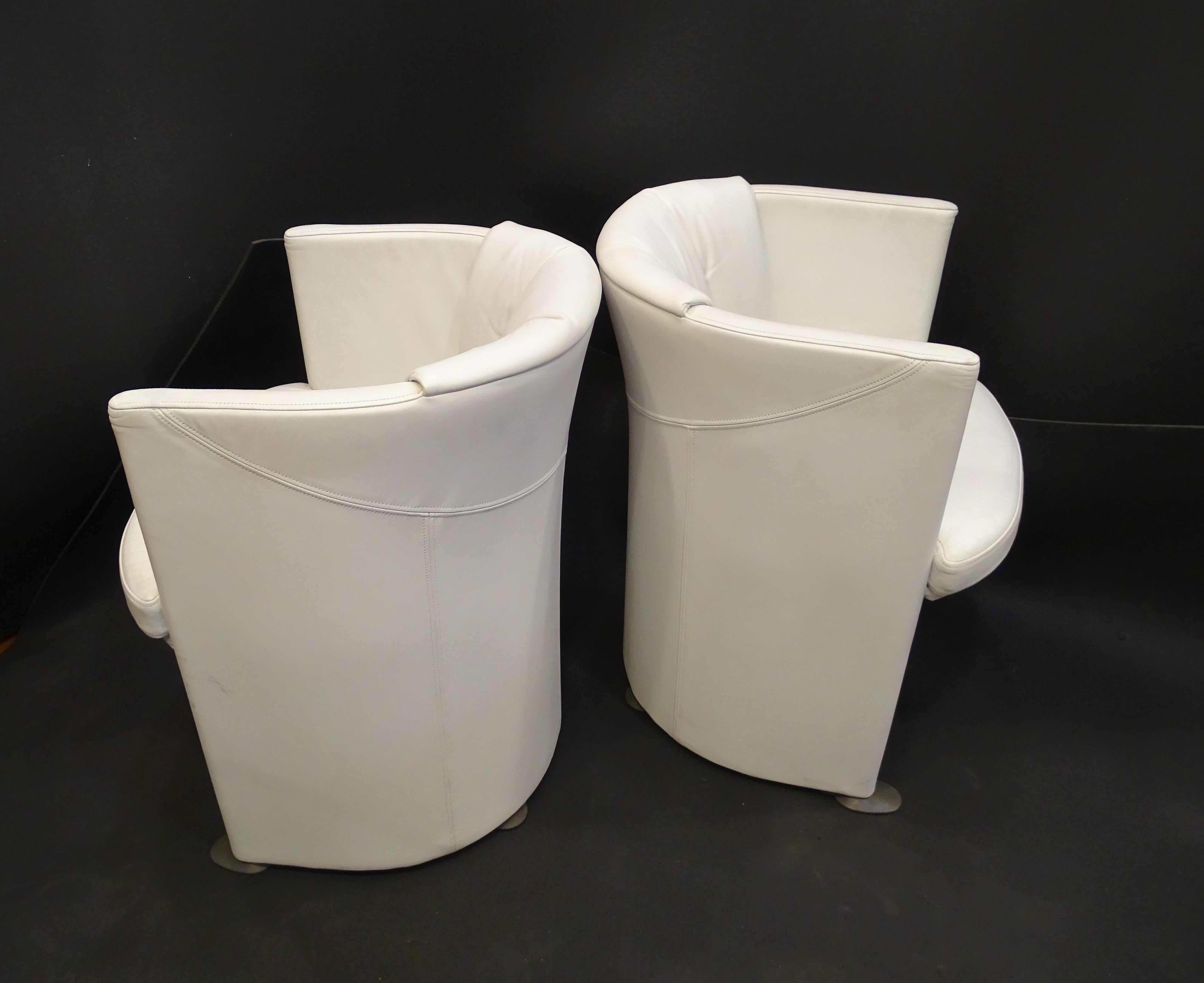 70s Pair Artdeco German White Leather Armchairs, Steel For Sale 11