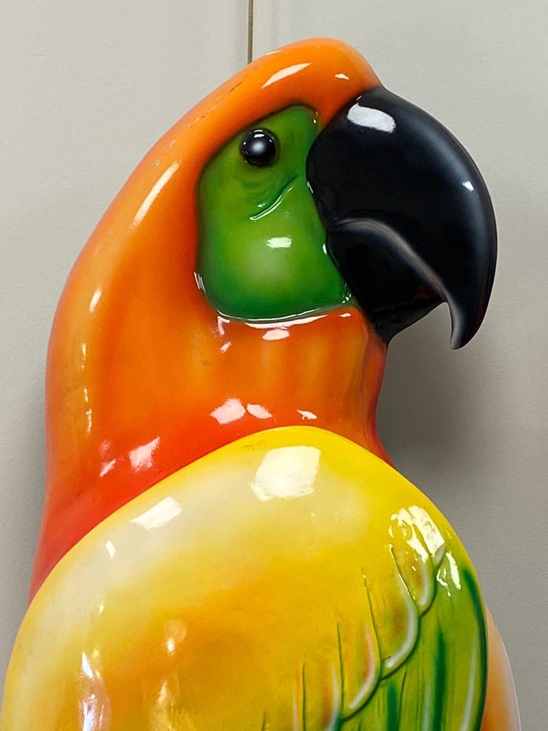 70s Italian Couple Parrots Fibreglass Wall Sculpture, Garden Ornament