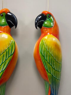 70s  Italian Couple  Parrots Fibreglass Wall Sculpture, Garden Ornament, Colours