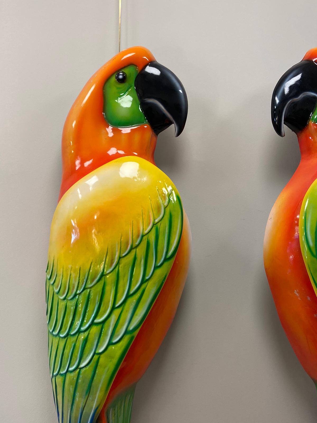 Mid-Century Modern 70s  Italian Couple  Parrots Fibreglass Wall Sculpture, Garden Ornament, Colours For Sale