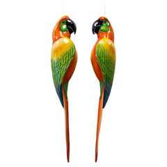 70s  Italian Couple  Parrots Fibreglass Wall Sculpture, Garden Ornament, Colours