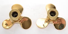 70s Pareja Portavelas Hélice Bronce Pulido Náutica Industrial Midcentury