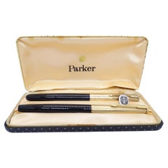 Retro 70s Parker fountain pen set, gold plated, case