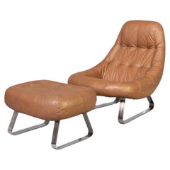 70s Percival Lafer “Earth Chair” Collection Lounge Fauteuil and Hocker