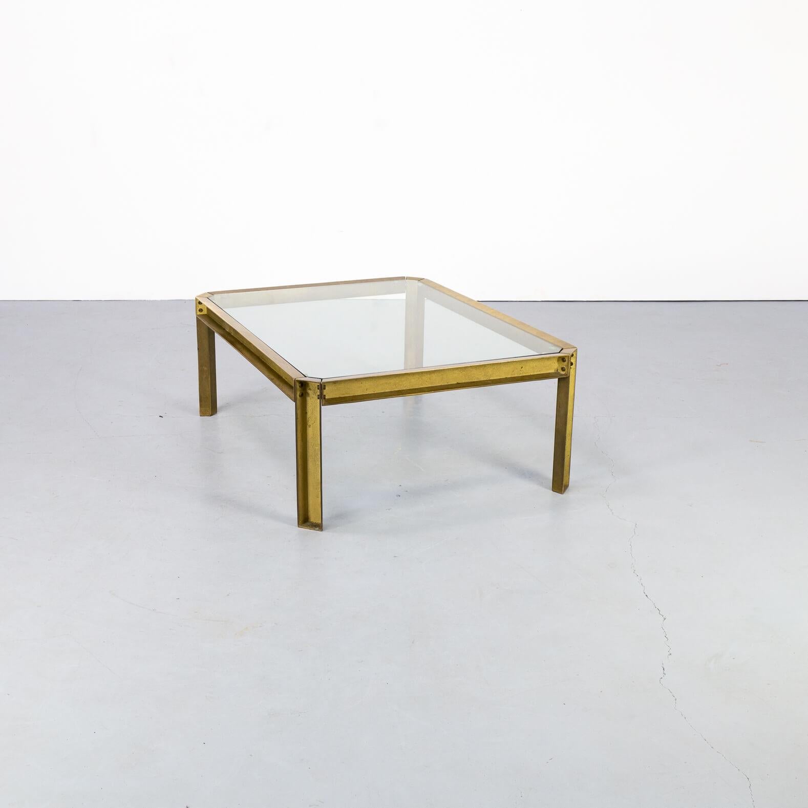 Mid-Century Modern 1970s Peter Ghyczy ‘T09 embassy’ Brutalist Brass and Glass Coffee Table For Sale