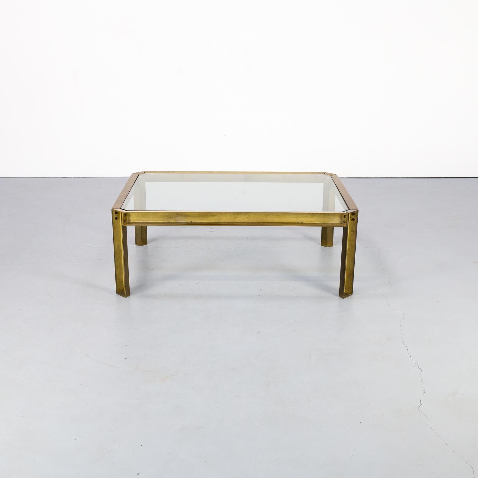 German 1970s Peter Ghyczy ‘T09 embassy’ Brutalist Brass and Glass Coffee Table For Sale