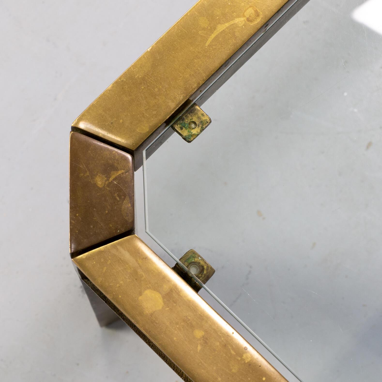 1970s Peter Ghyczy ‘T09 embassy’ Brutalist Brass and Glass Coffee Table For Sale 2