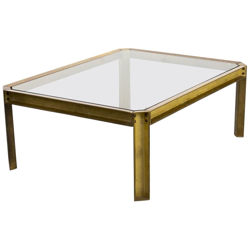 1970s Peter Ghyczy ‘T09 embassy’ Brutalist Brass and Glass Coffee Table For Sale